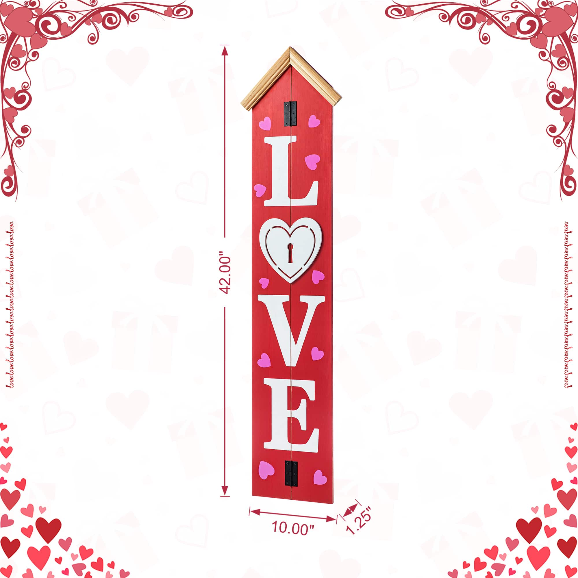 Glitzhome&#xAE; 42&#x22; Valentine&#x27;s Wooden &#x22;LOVE&#x22; House-shaped Porch D&#xE9;cor