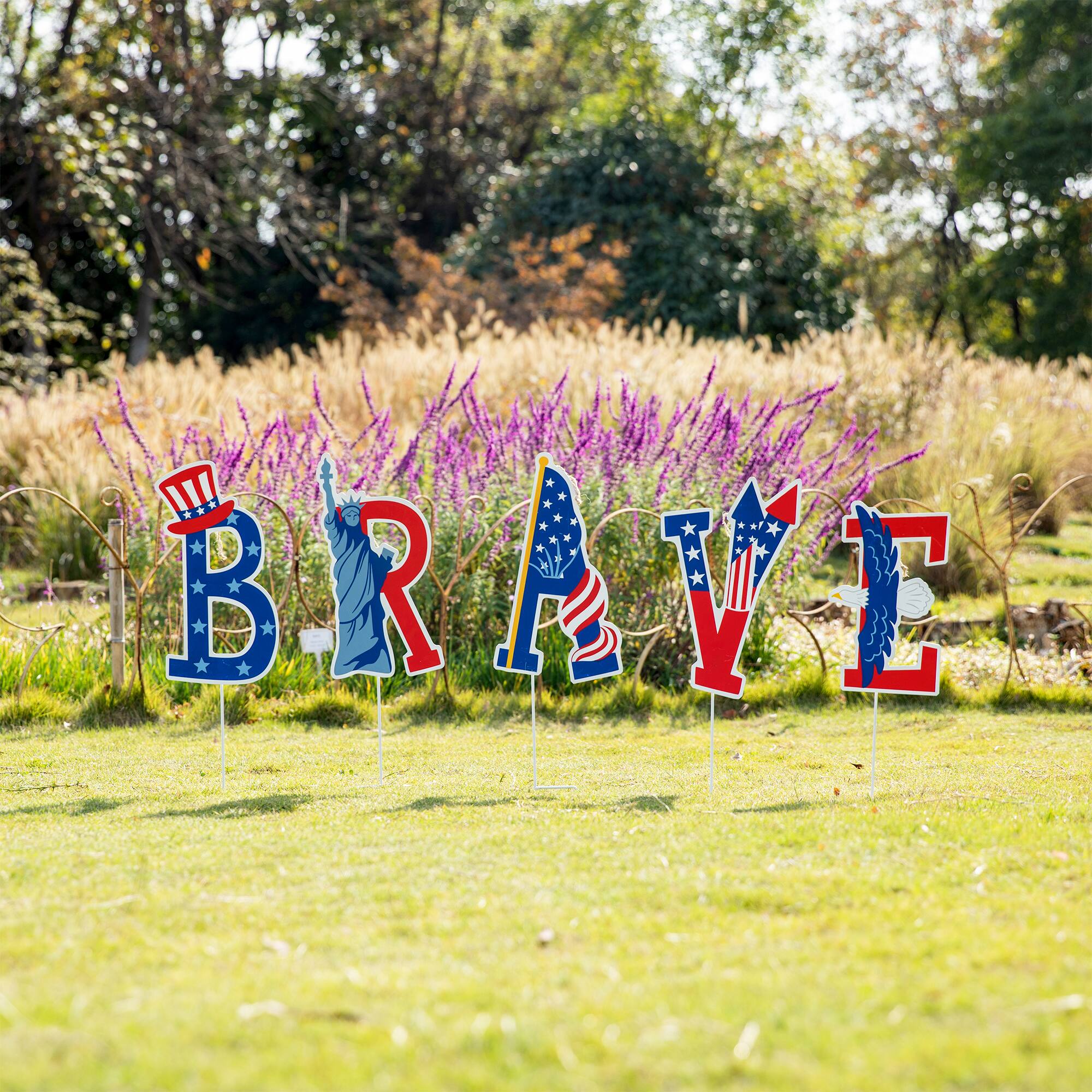 Glitzhome® 43" Patriotic America Brave Yard Stake Set