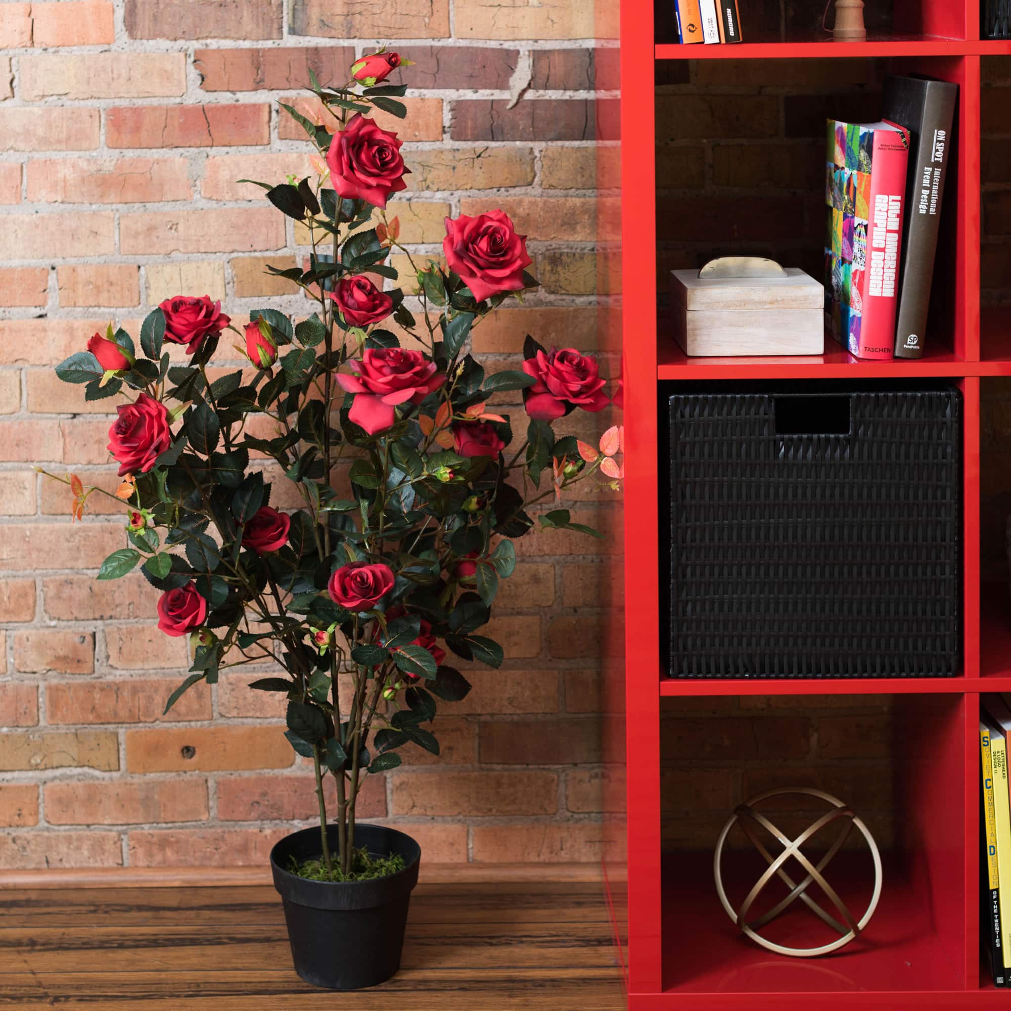45" Artificial Red Rose Plant in Pot