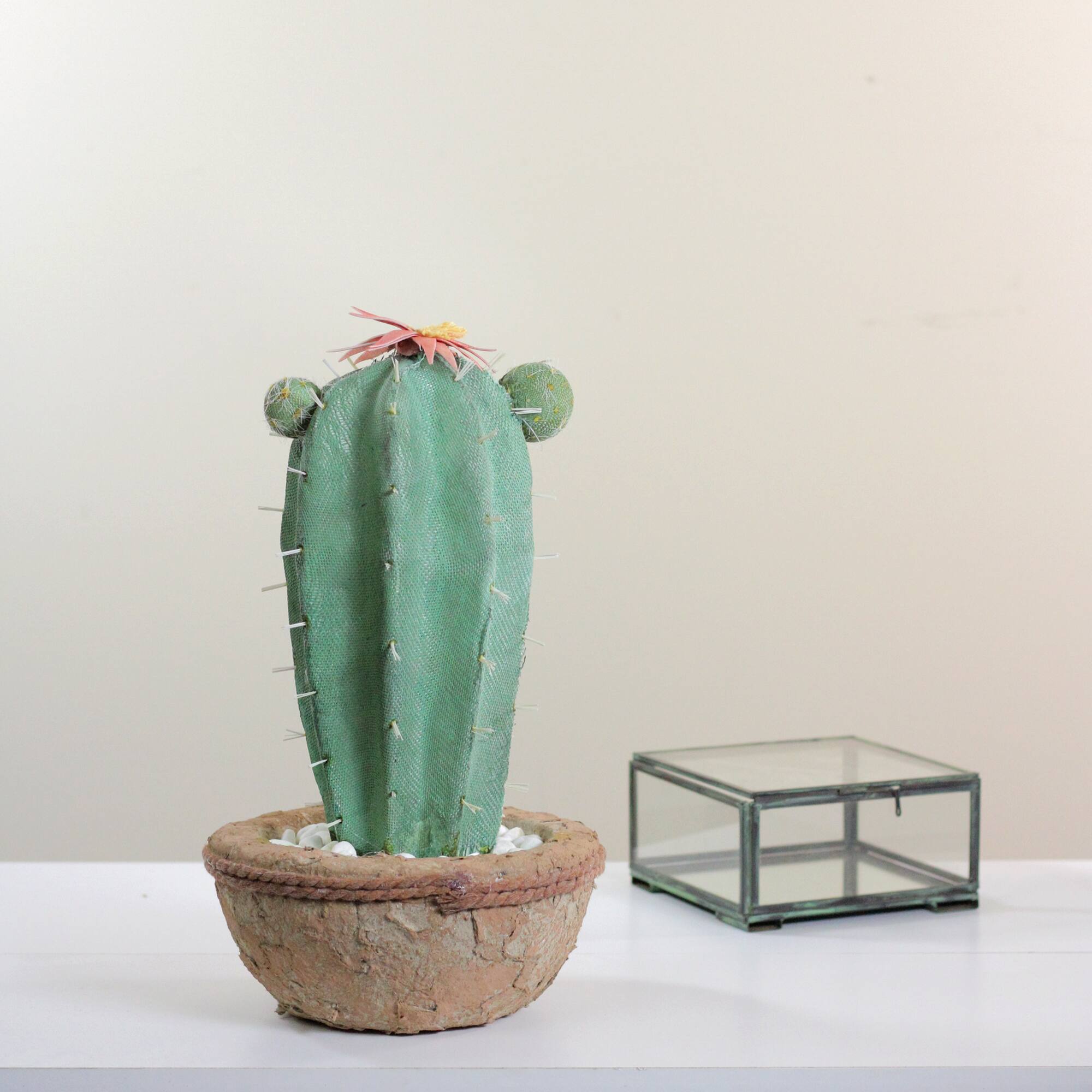 13.75" Southwestern Style Potted Cactus with Flowers
