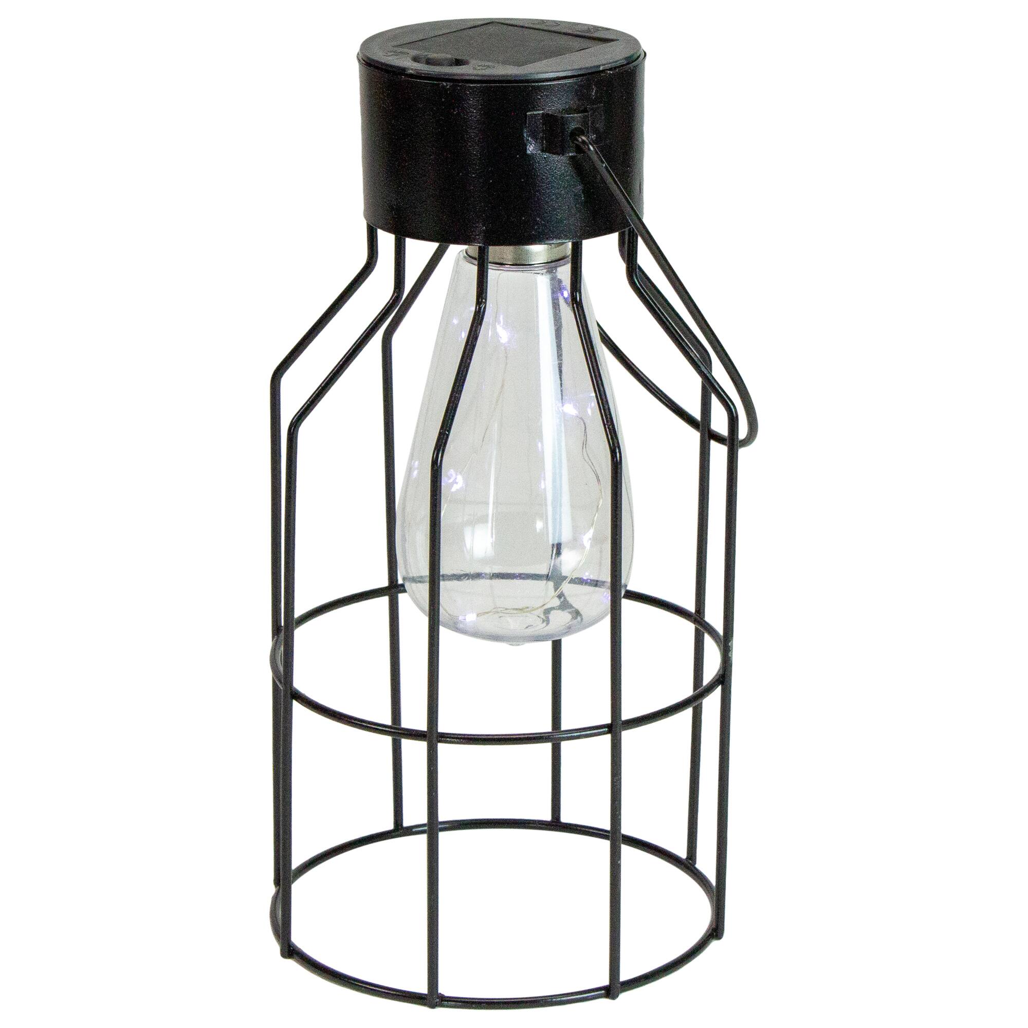 9.5" Black Outdoor Hanging Geometric Solar Lantern with Handle