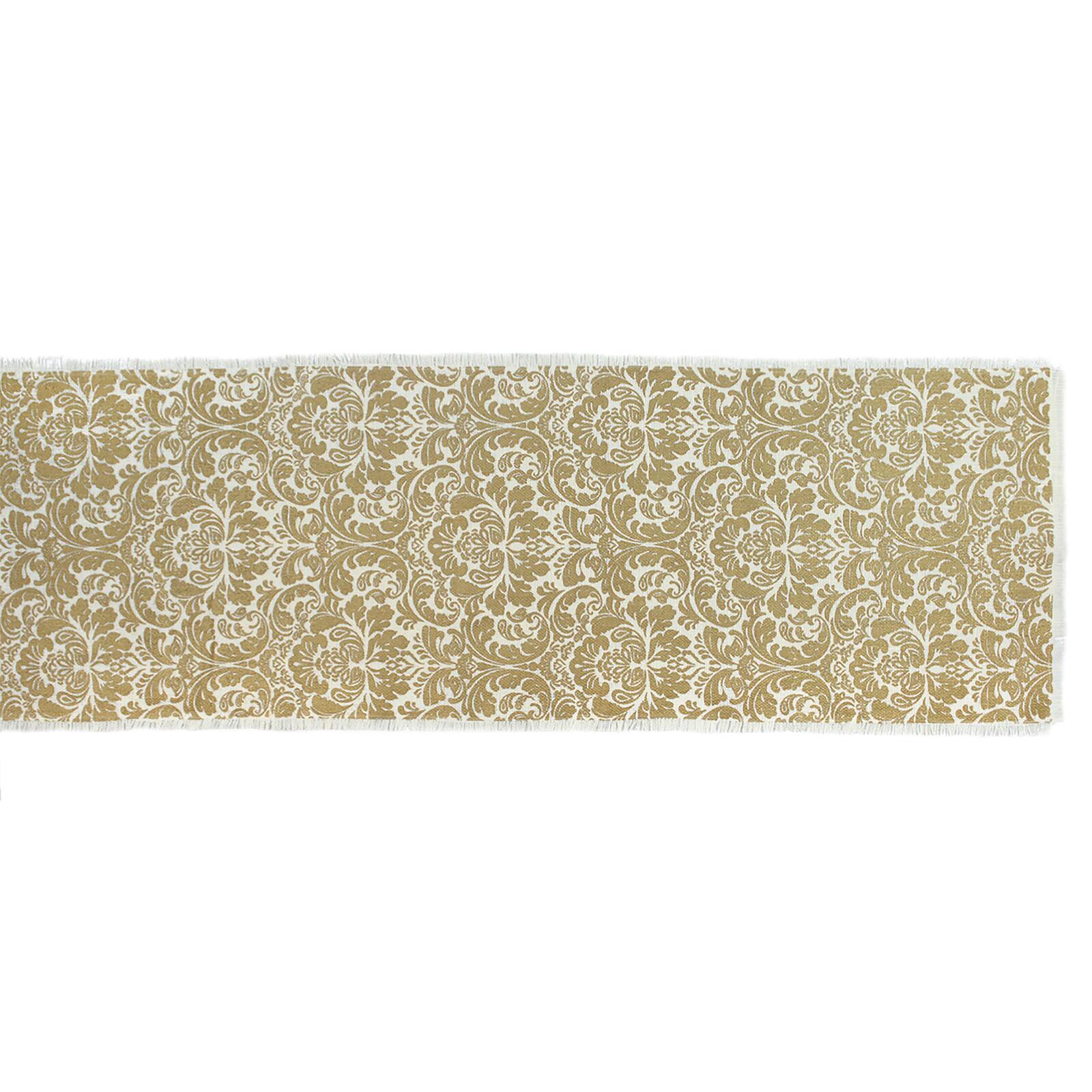Gold Damask Print Jute Table Runner 14" x 108"