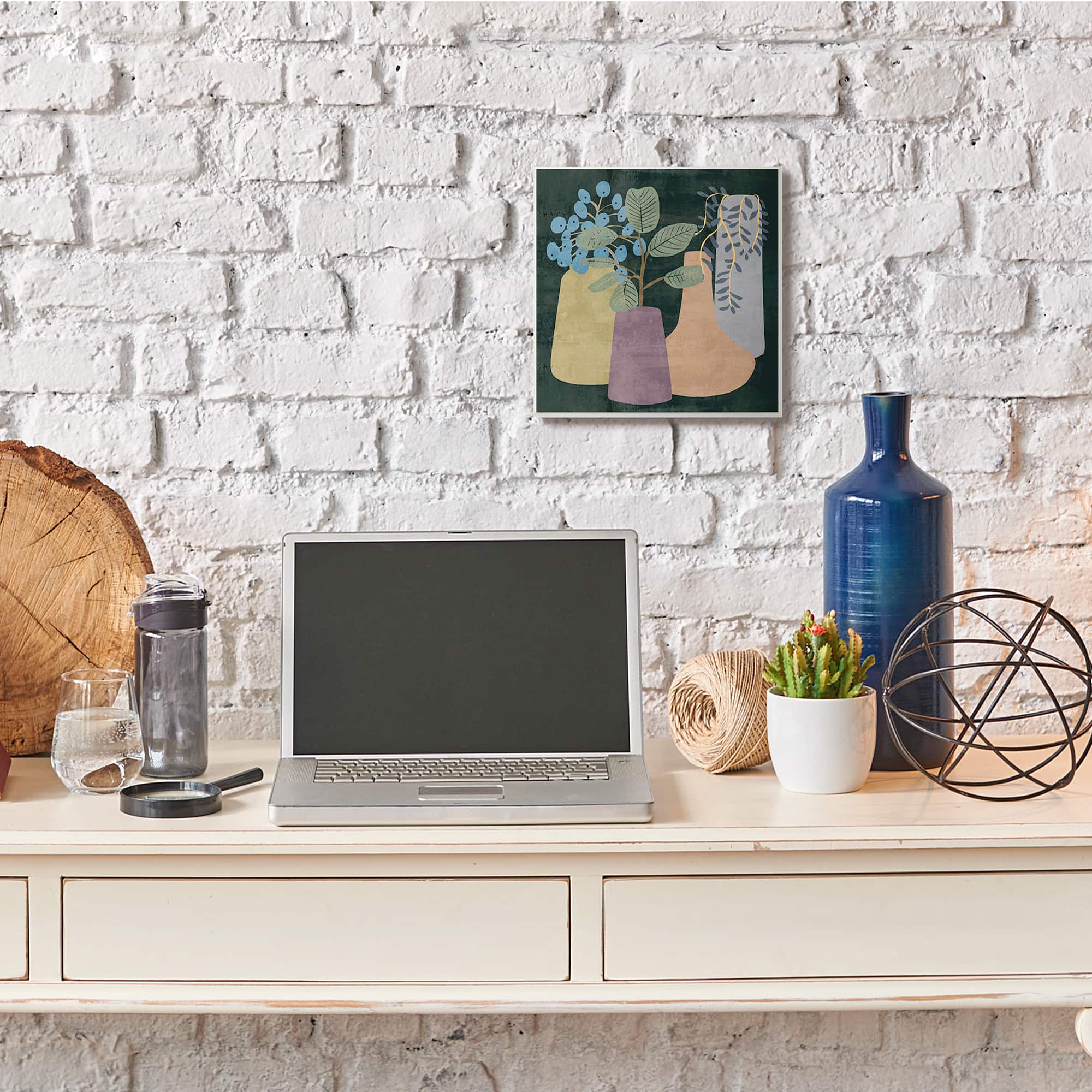 Stupell Industries Eucalyptus Plants in Decorative Vases over Black,12" x 12"