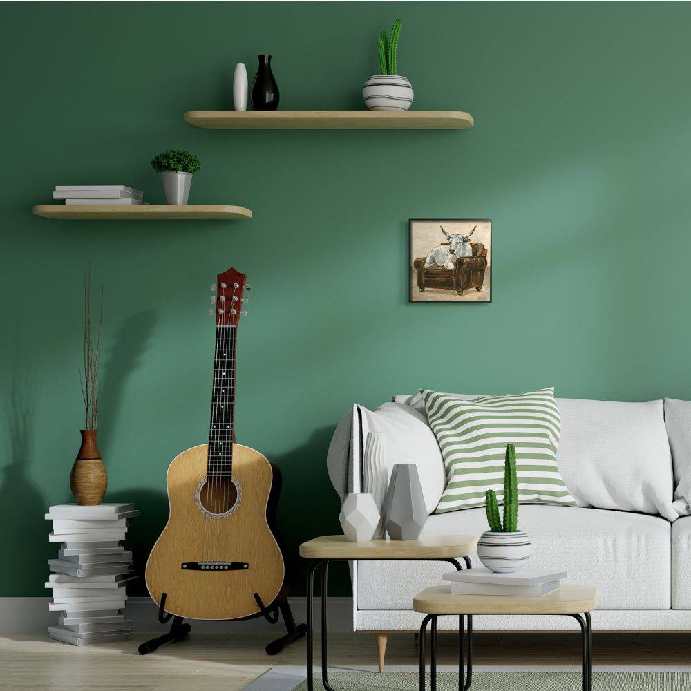 Stupell Industries White Bull Resting in Brown Chair Abstract Painting,12" x 12"