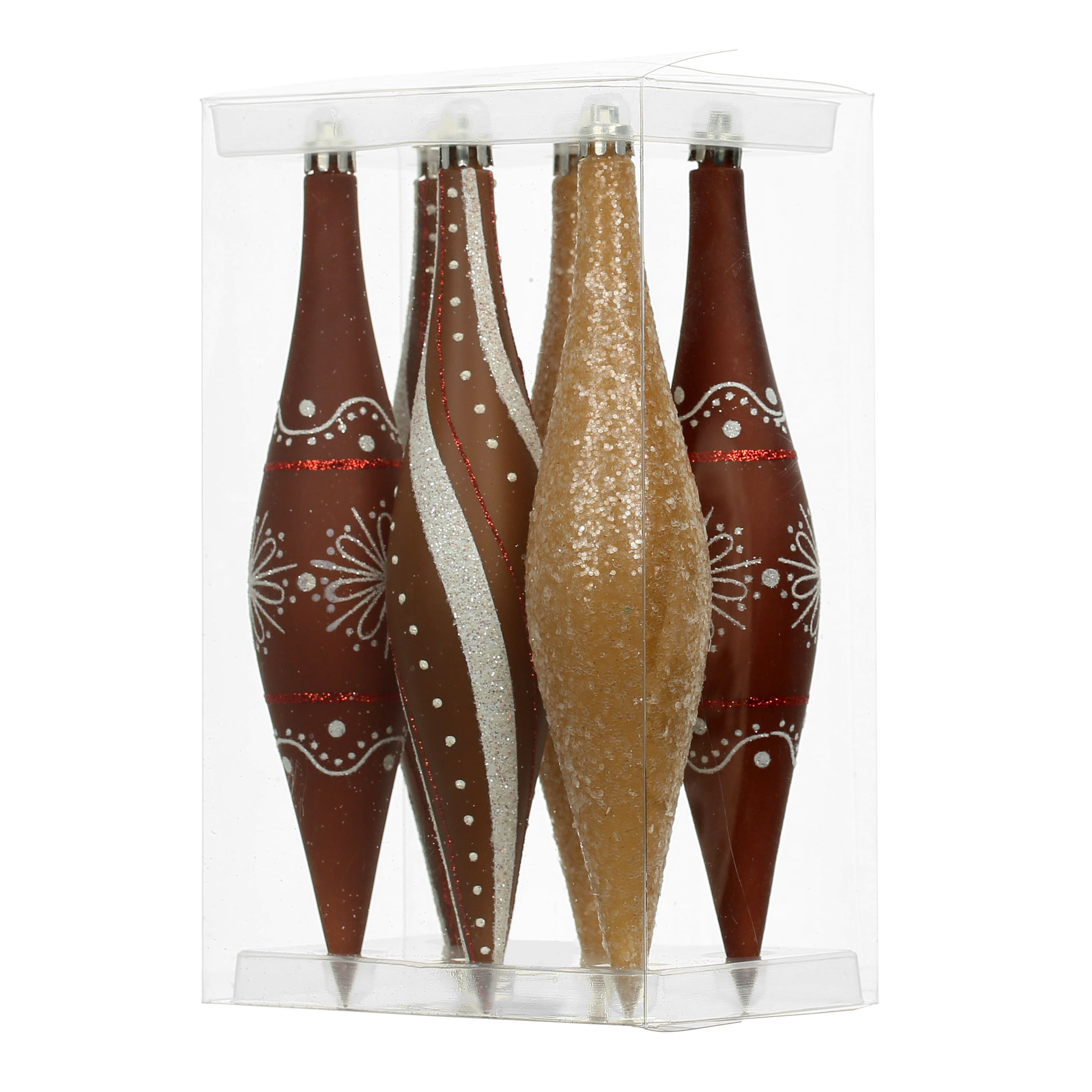 6 Pack 7.7&#x22; Brown, White &#x26; Gold Glitter Shatterproof Teardrop Ornaments by Ashland&#xAE;