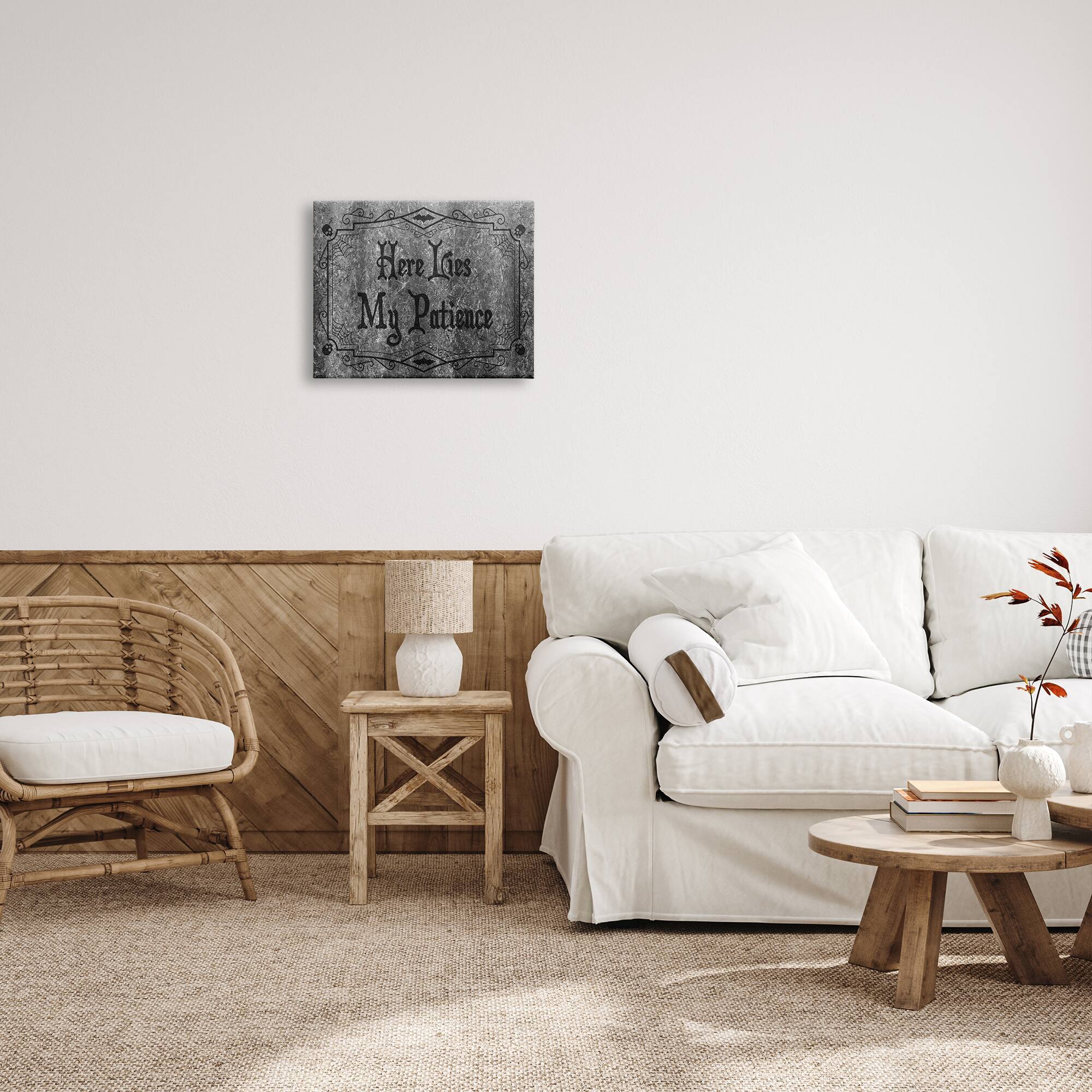 Stupell Industries Here Lies My Patience Tombstone Canvas Wall Art