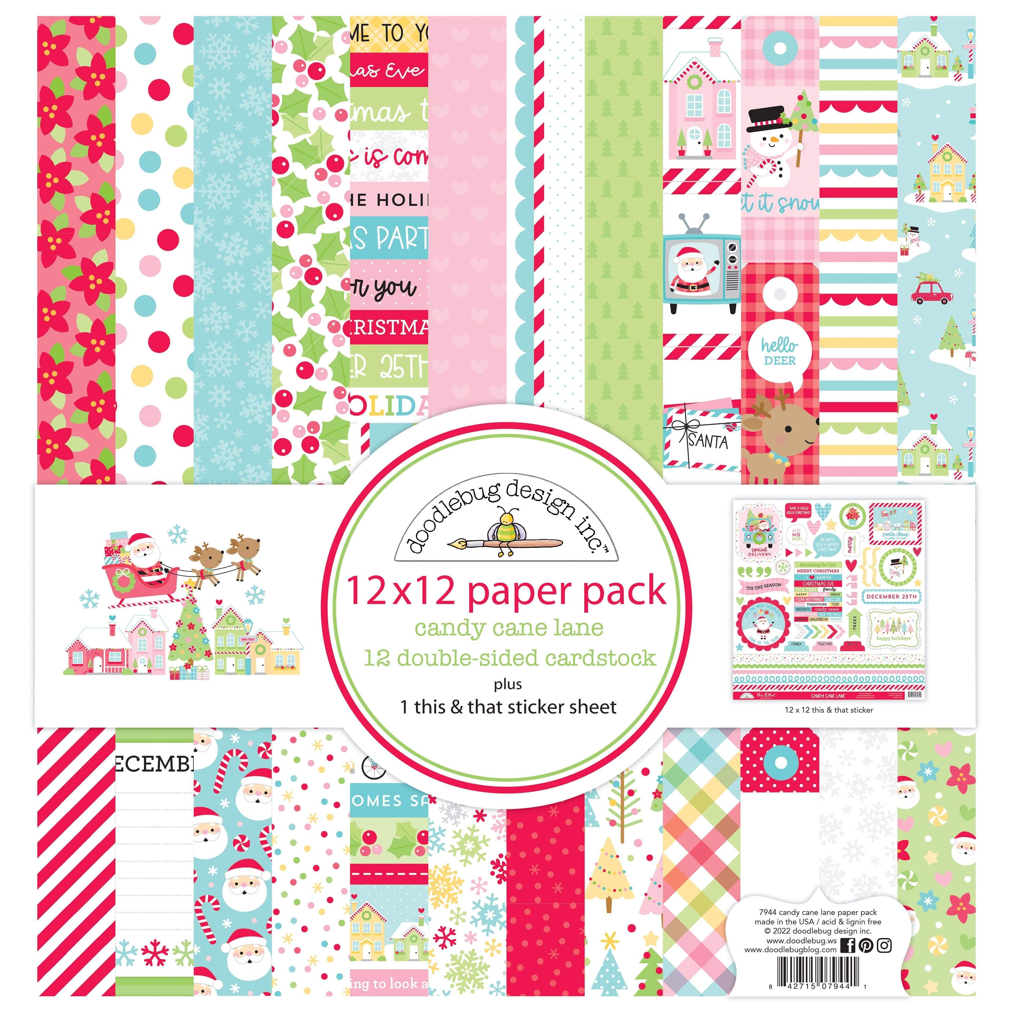 Doodlebug Design Inc.&#x2122; Candy Cane Lane Double-Sided Paper Pack, 12&#x22; x 12&#x22;