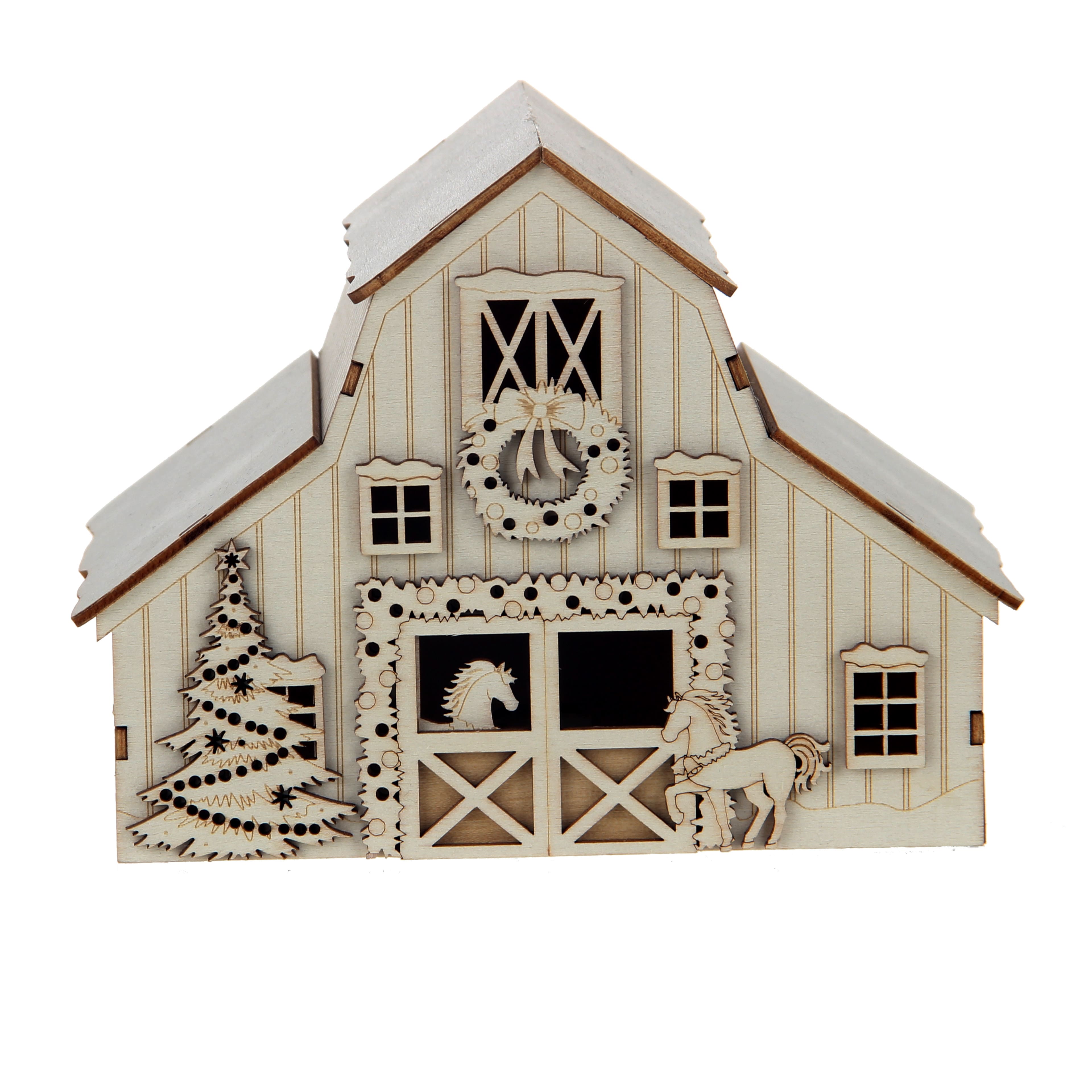 5.25&#x22; DIY Villages Barn LED Wood D&#xE9;cor by Make Market&#xAE;
