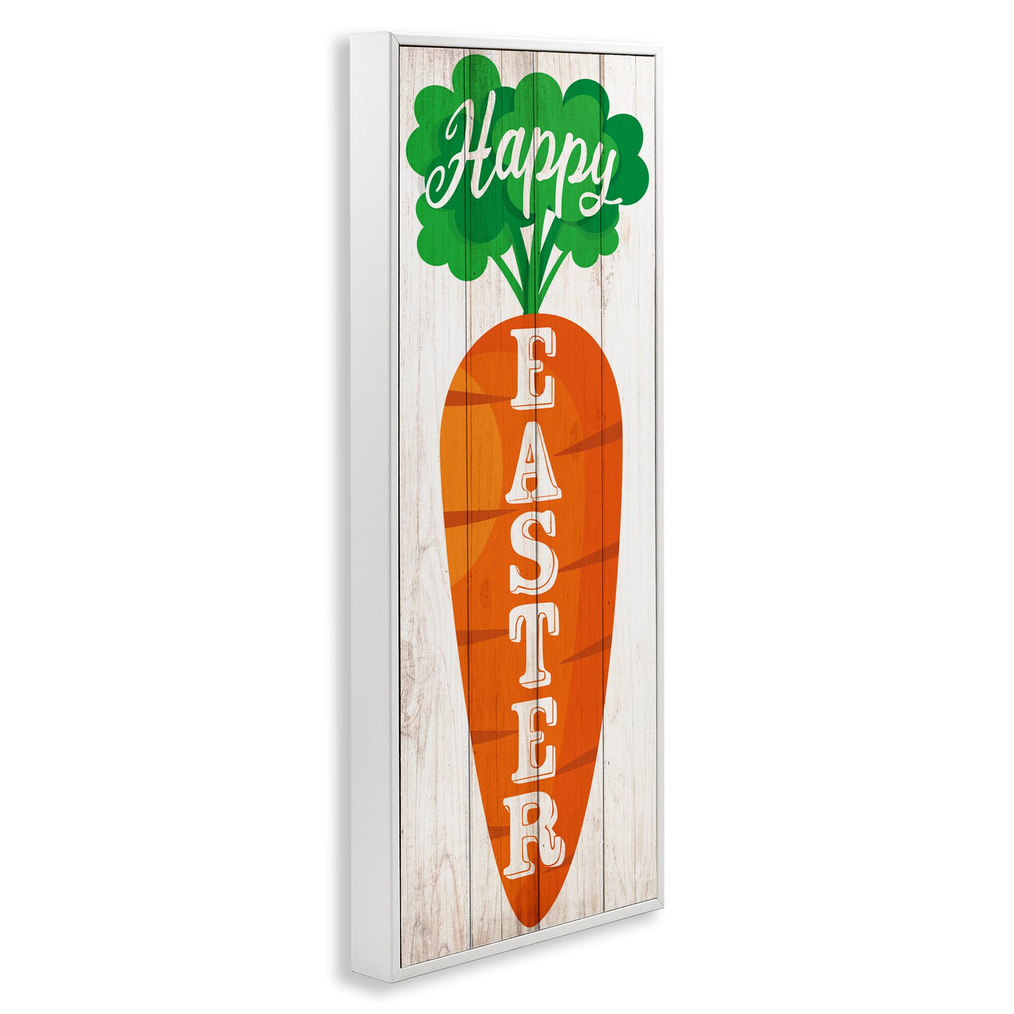 Stupell Industries Happy Easter Vertical Rustic Carrot Sign Phrase Framed Giclee Art