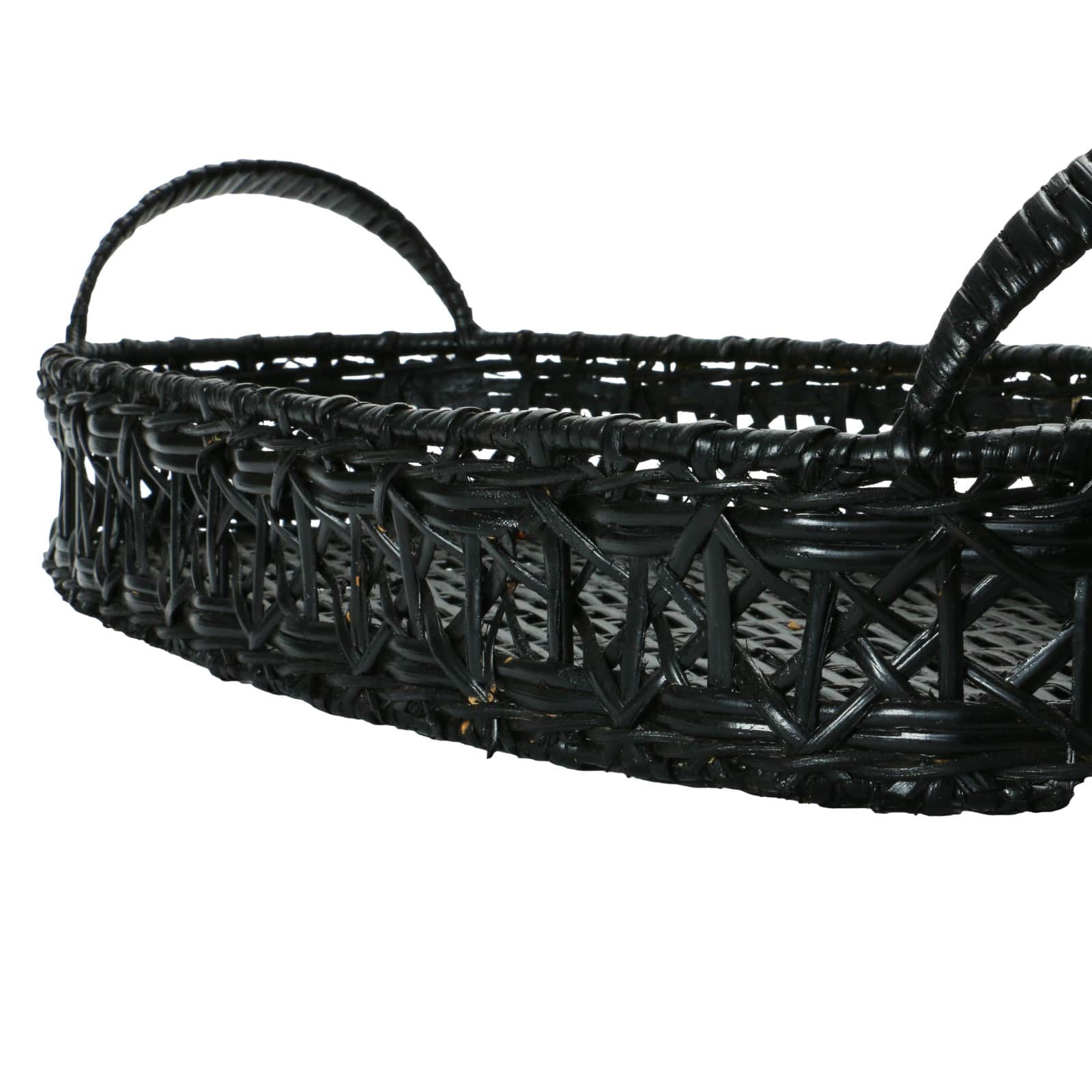 2.5ft. Black Hand-Woven Rattan Tray with Handles