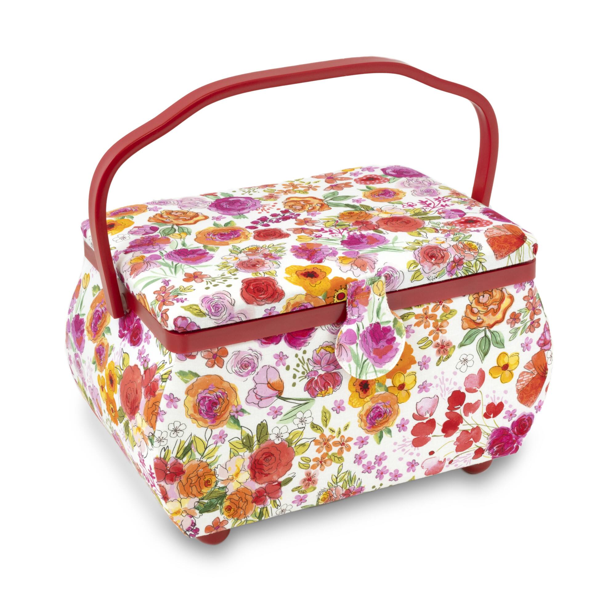 Dritz® Large Red & White Floral Curved Sewing Basket Michaels
