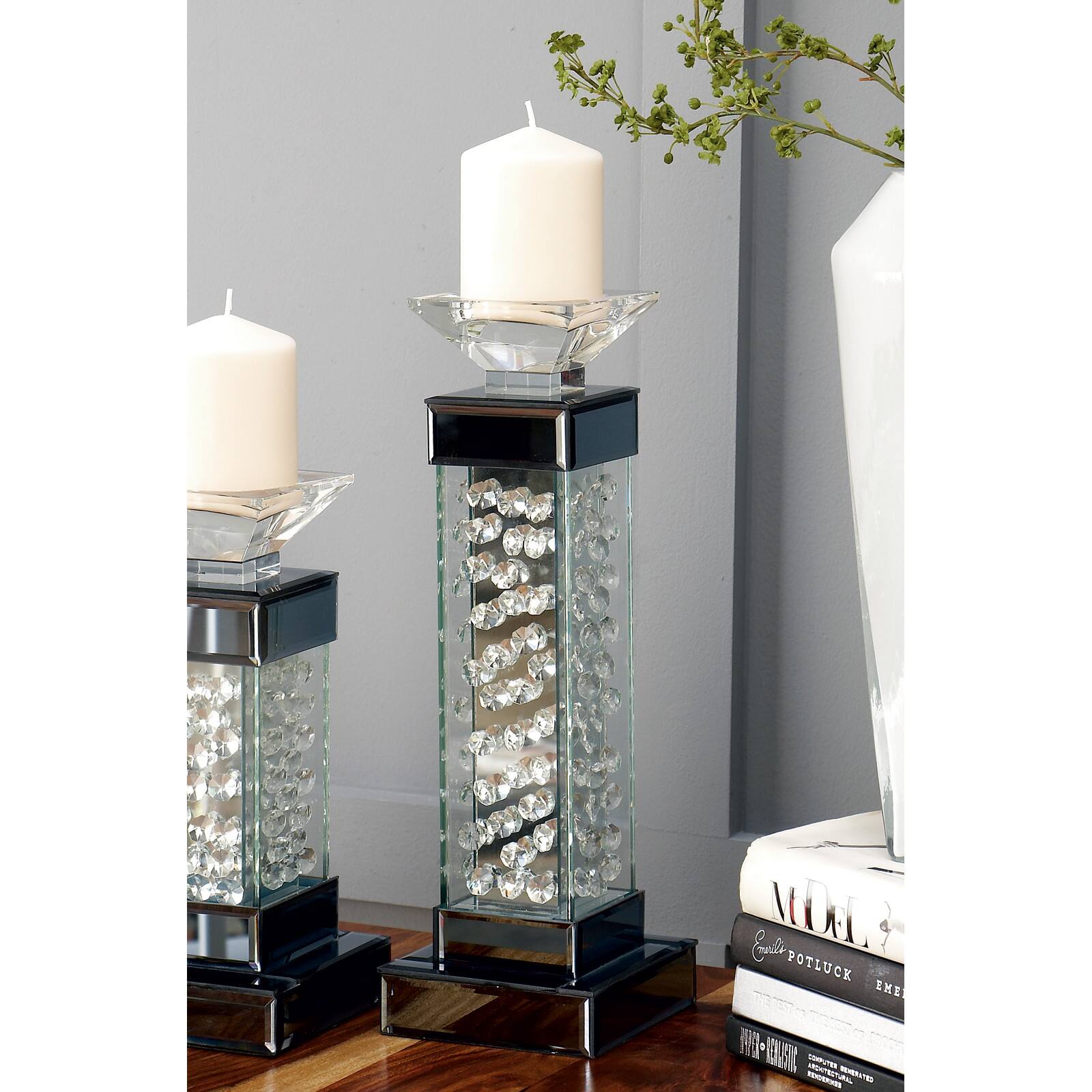 15'' Gray Glass Glam Candlestick Holder