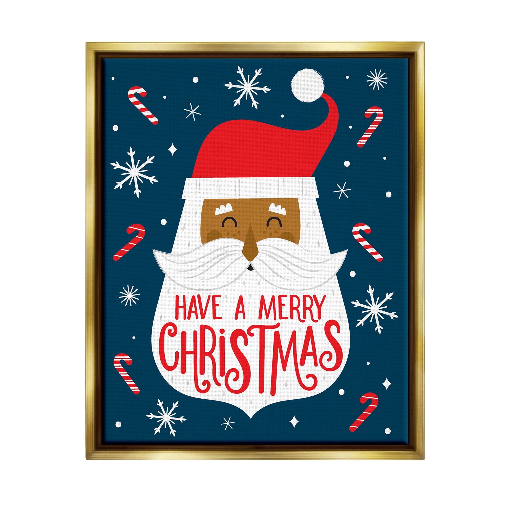 Stupell Industries Have Merry Christmas Patterned Santa Framed Floater Canvas Wall Art