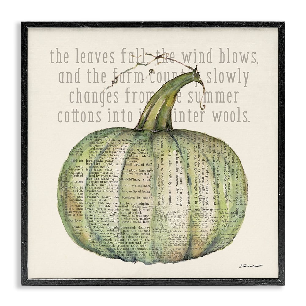 Stupell Industries Leaves Fall Green Pumpkin Framed Giclee Art
