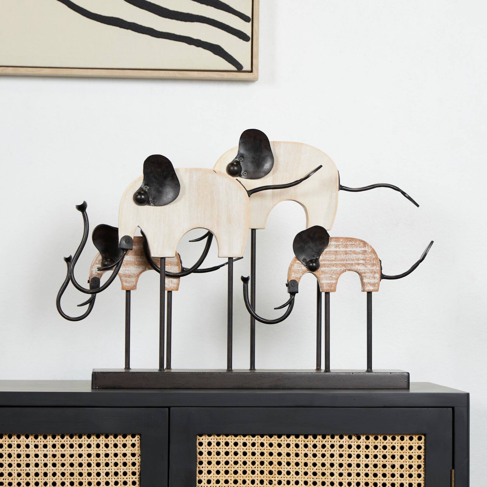 23&#x22; Black &#x26; White Metal Elephant Overlapping Sculpture