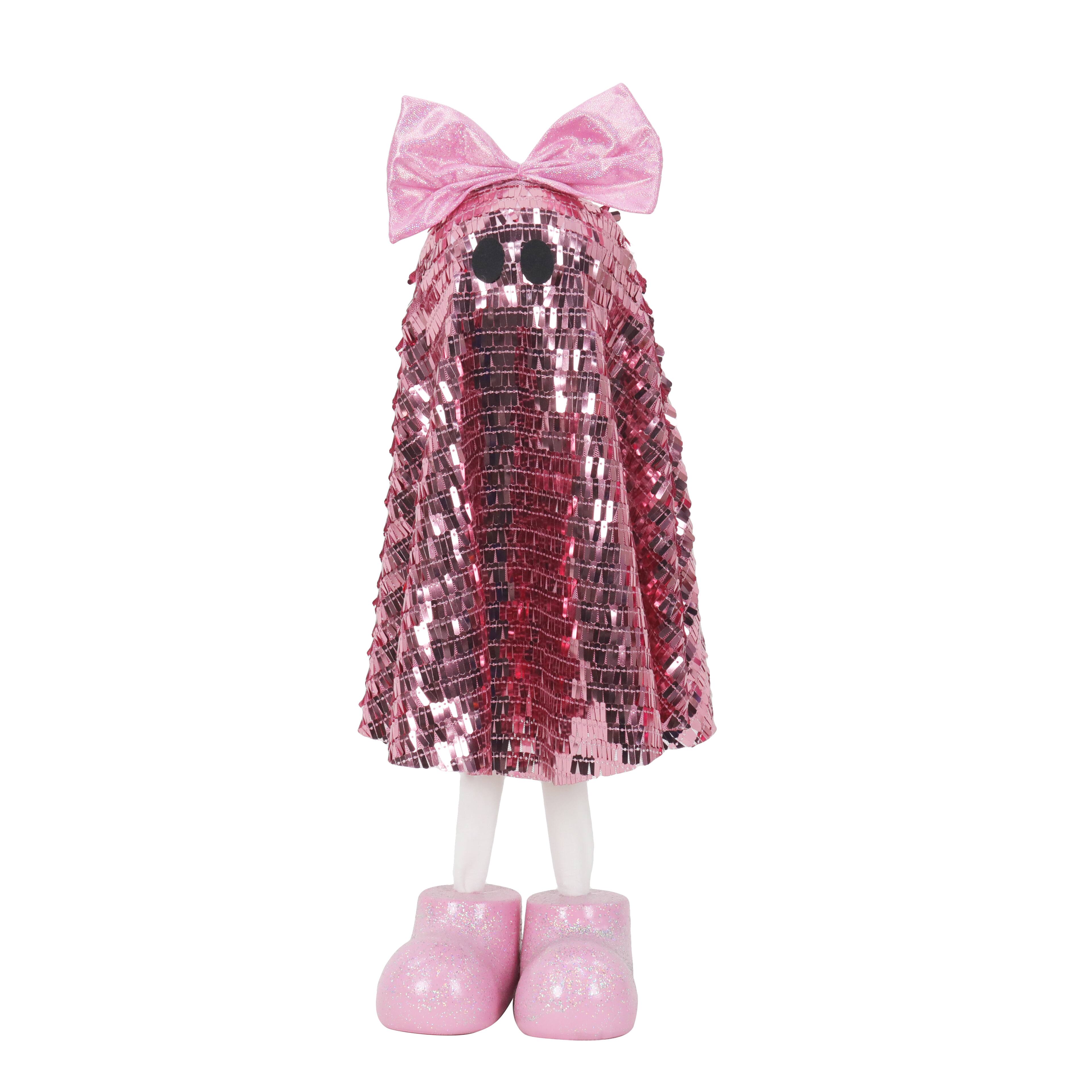 17" Standing Sequin Fabric Ghost with Bow Tabletop Décor by Ashland®