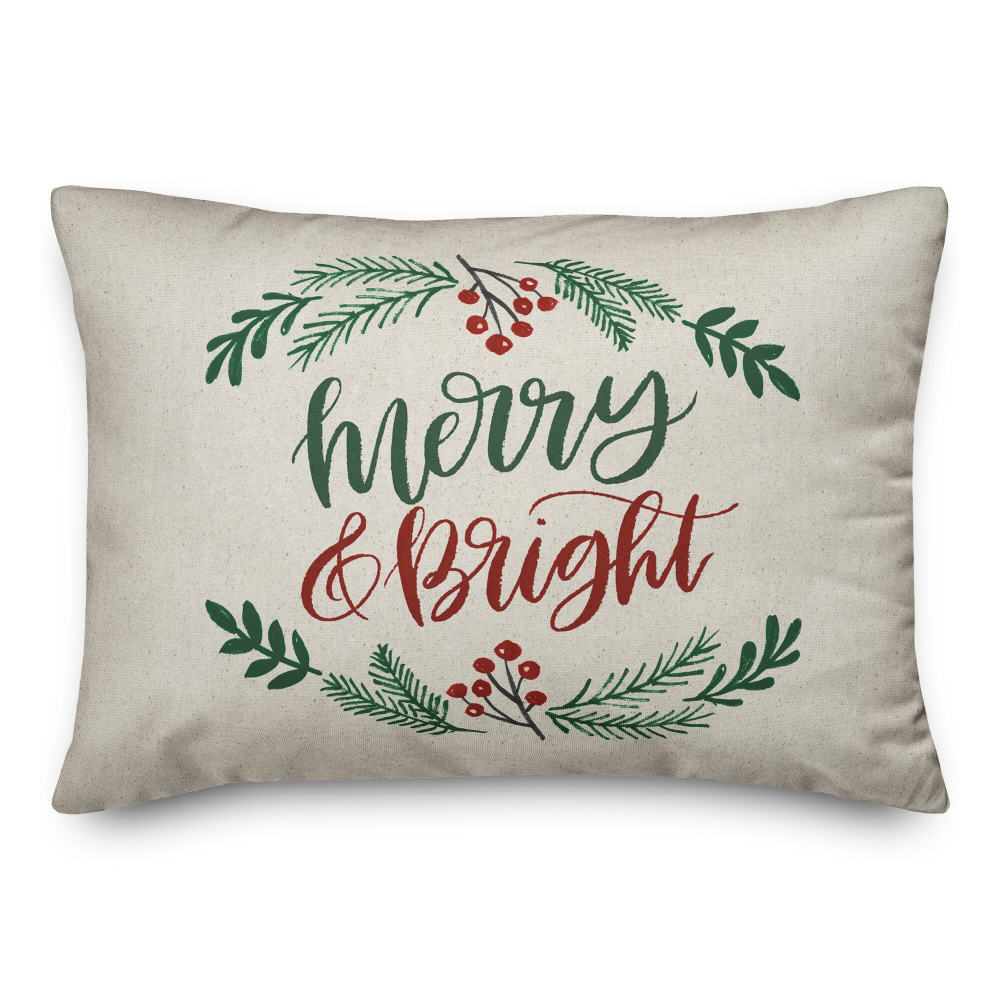 Merry and Bright Script 20" x 14" Spun Poly Pillow