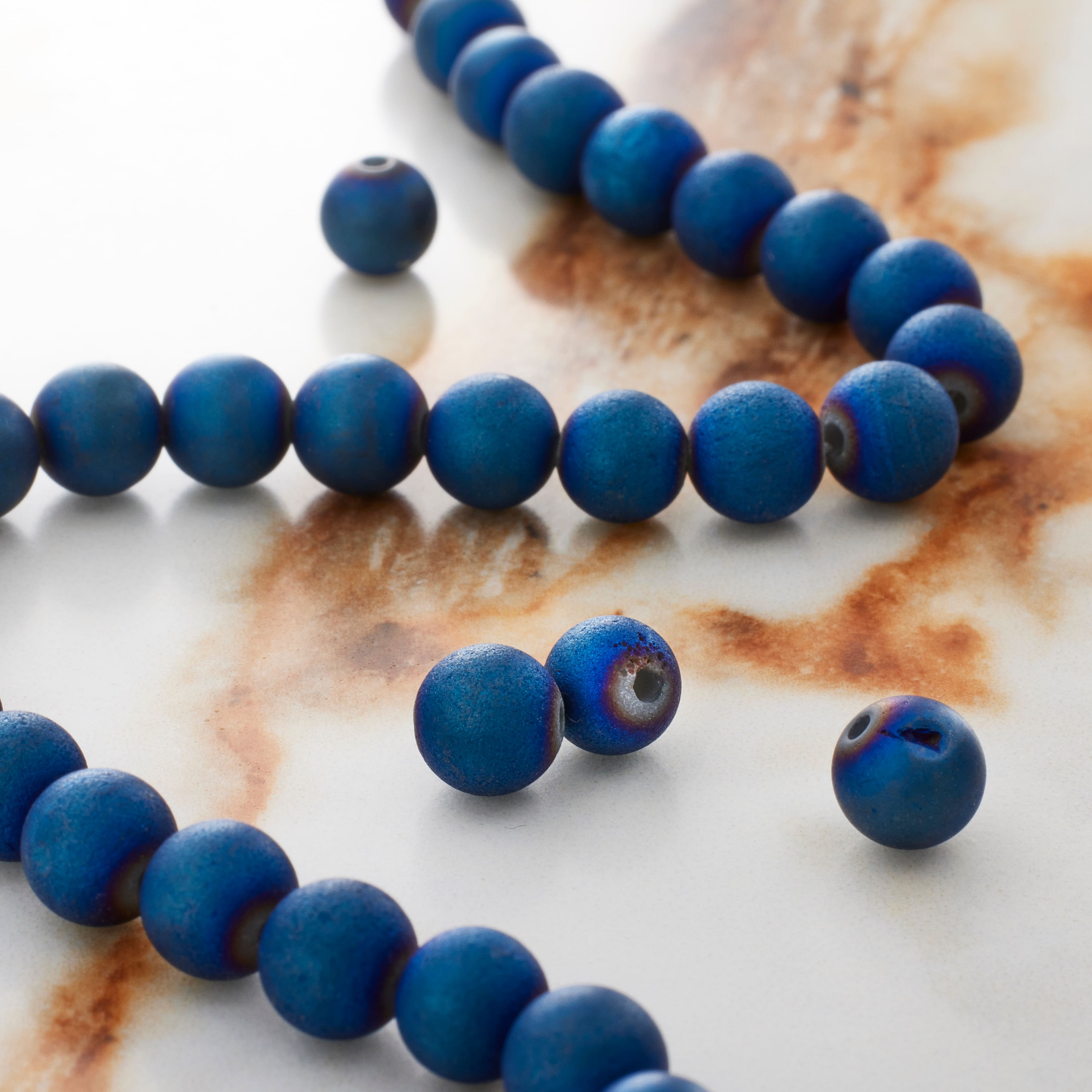 12 Pack: Blue Plated Druzy Agate Round Beads by Bead Landing™