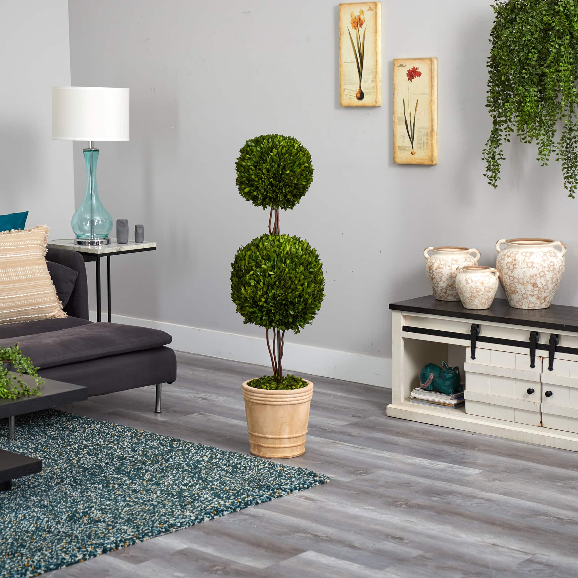 4ft. Boxwood Double Ball Topiary Tree in Planter