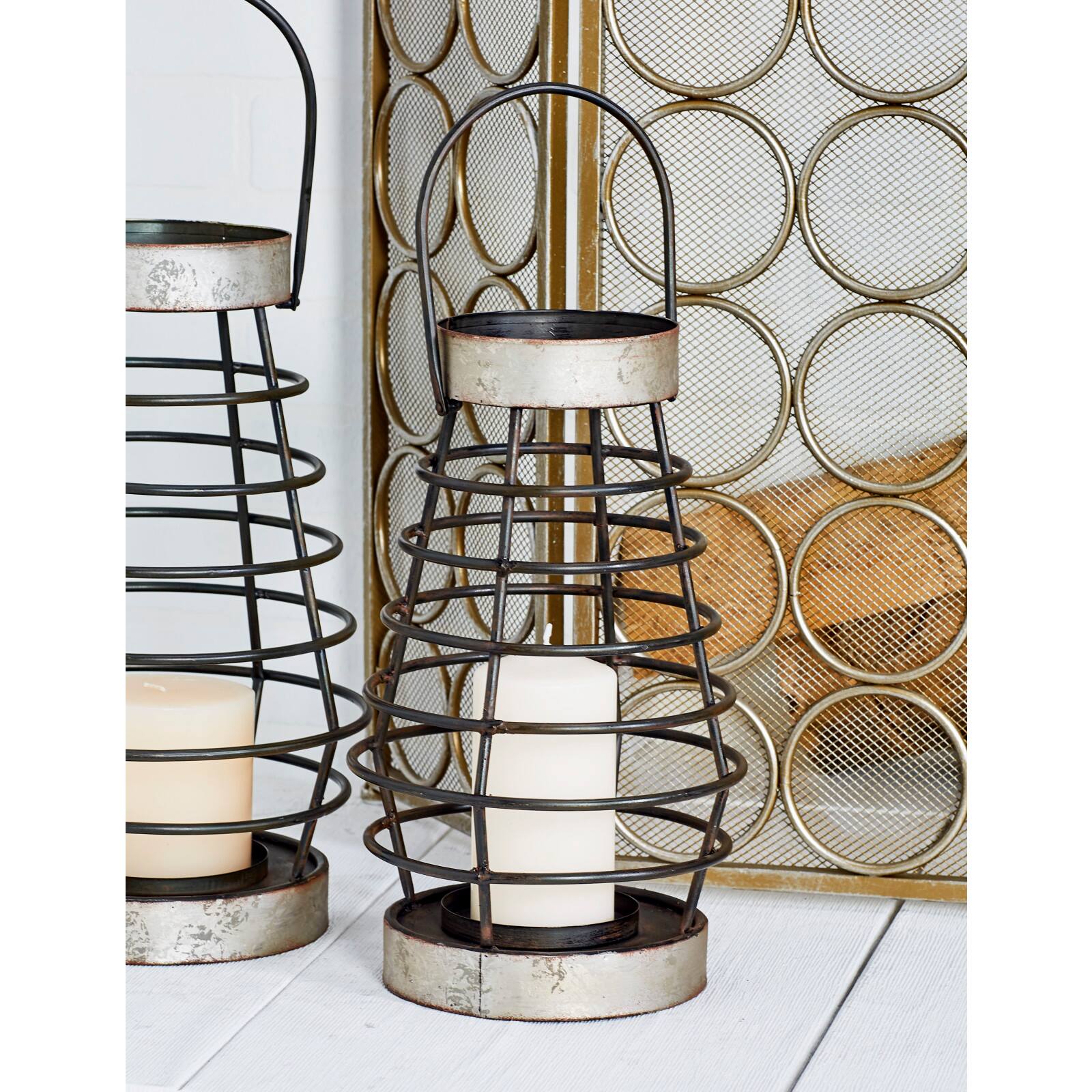 Silver Iron Farmhouse Candle Holder Lantern, 14" x 8" x 8"