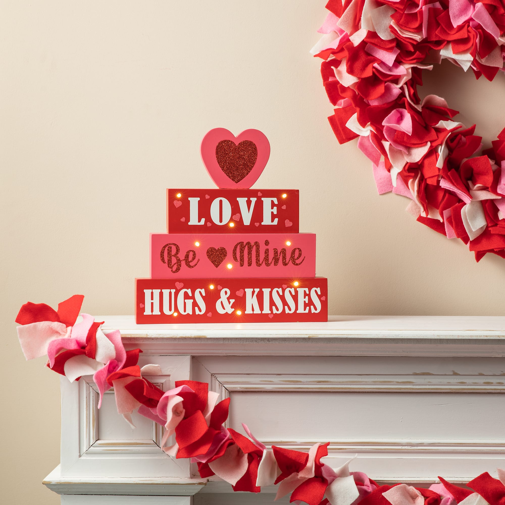 Glitzhome® 11.25"Lighted Valentine's Wooden Block Table Sign