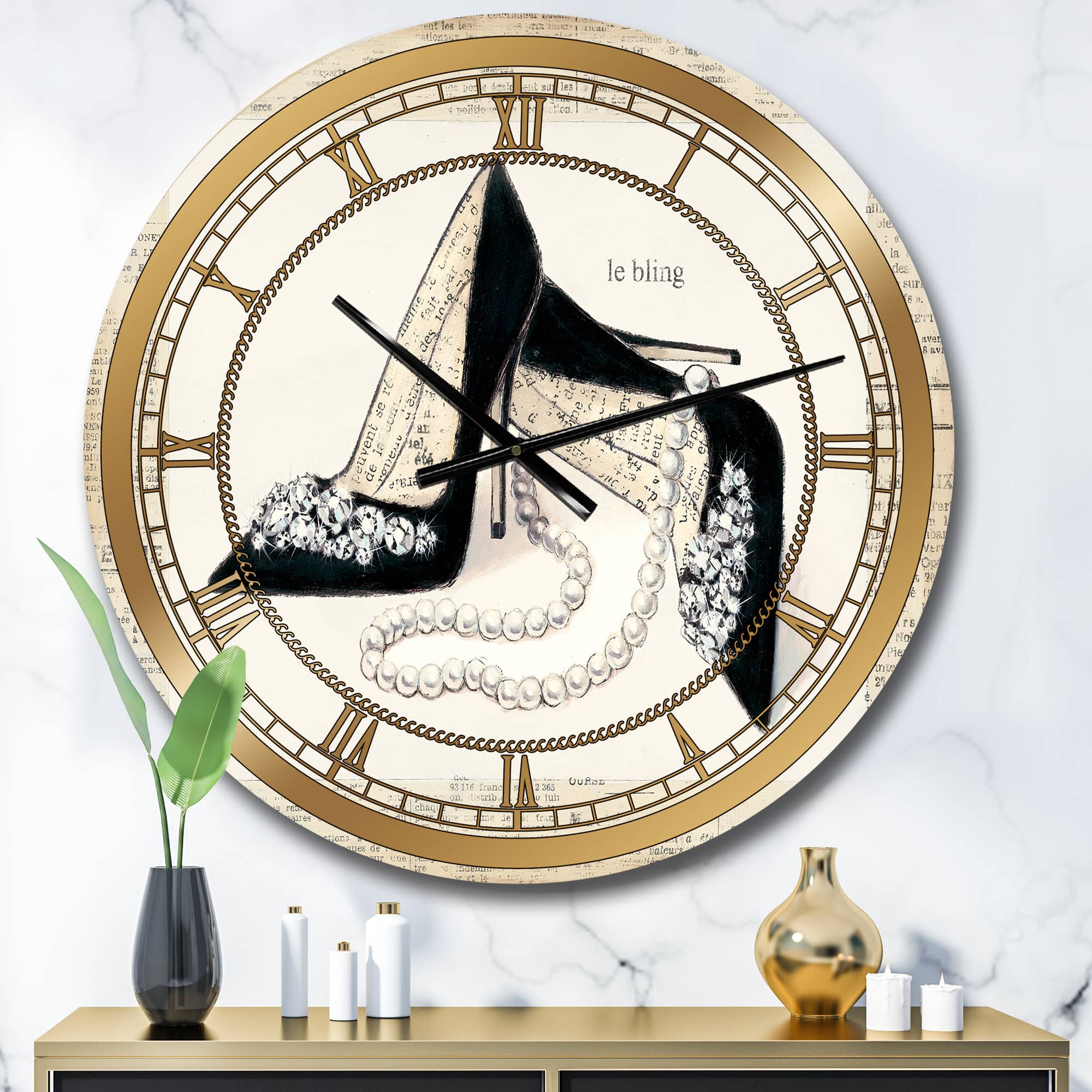 Designart Glamorous Black Diamond Stiletto I Glam Wall Clock