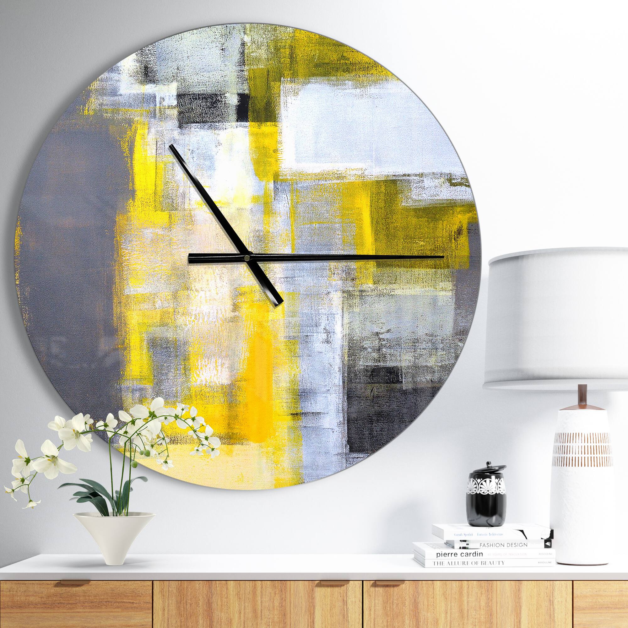 Designart Gray & Yellow Blur Abstract Modern Wall Clock