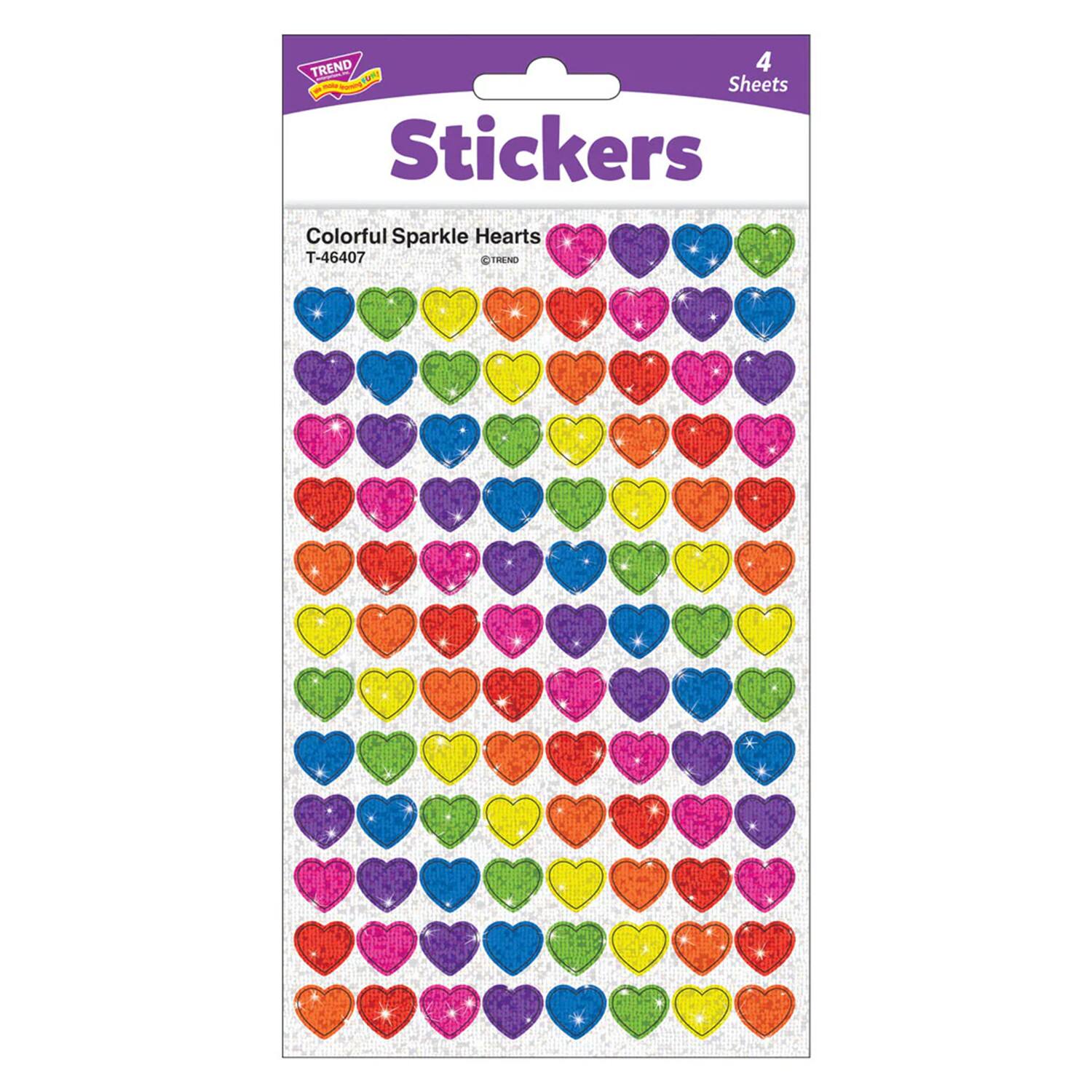 TREND Enterprises® Colorful Hearts Sparkle Stickers®, 6 Packs of 400