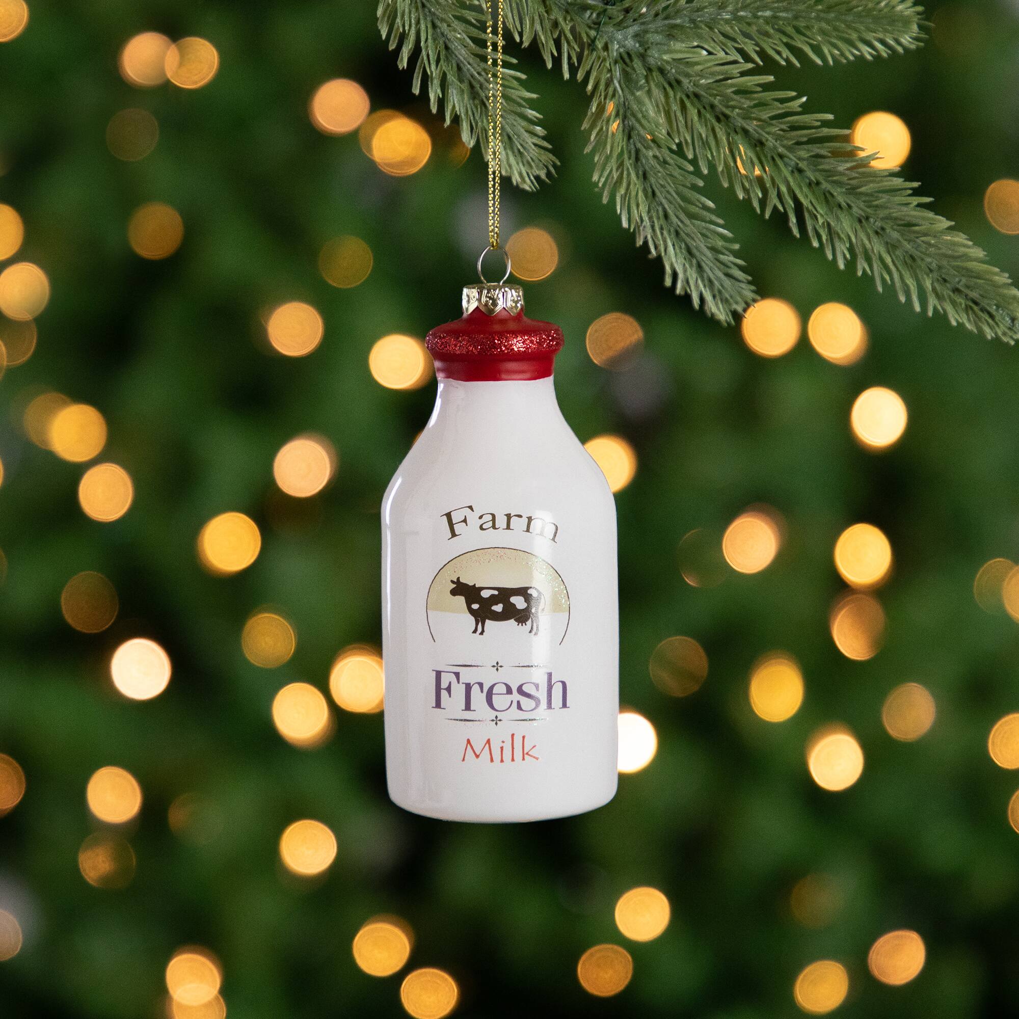 4.5&#x22; Farm Fresh Milk Glass Bottle Ornament