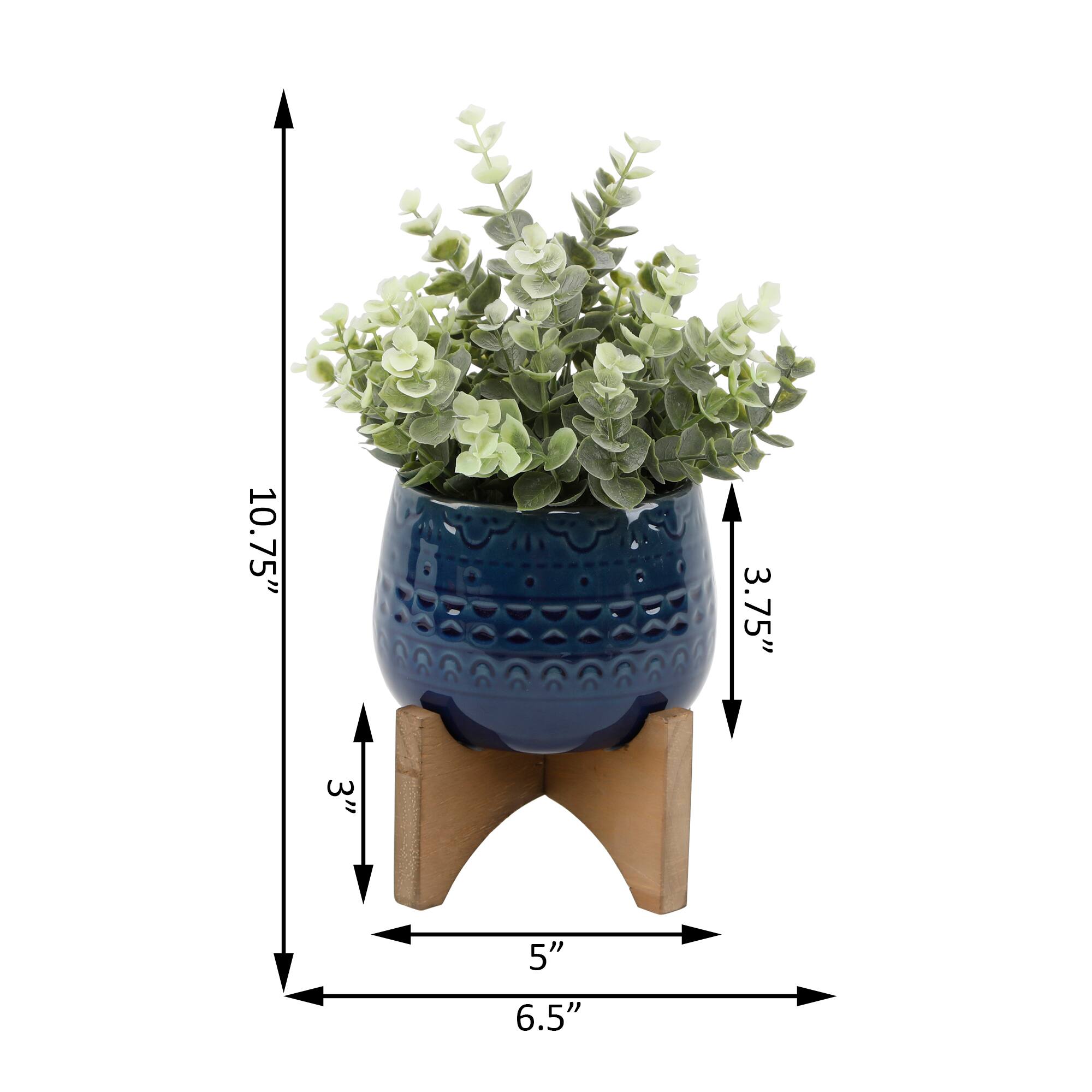Flora Bunda® 5" Eucalyptus In Navy Mayan On Stand
