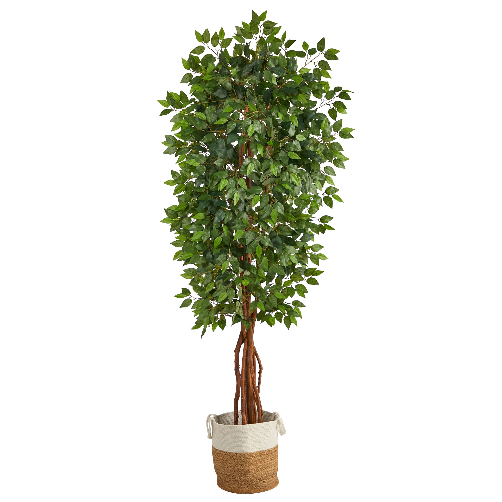 7.5ft. Artificial Deluxe Ficus Tree with Handmade Jute &#x26; Cotton Basket