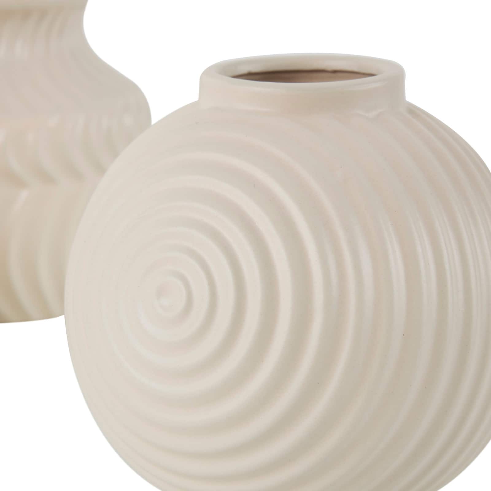 6" Cream Ceramic Abstract Textured Vase Set