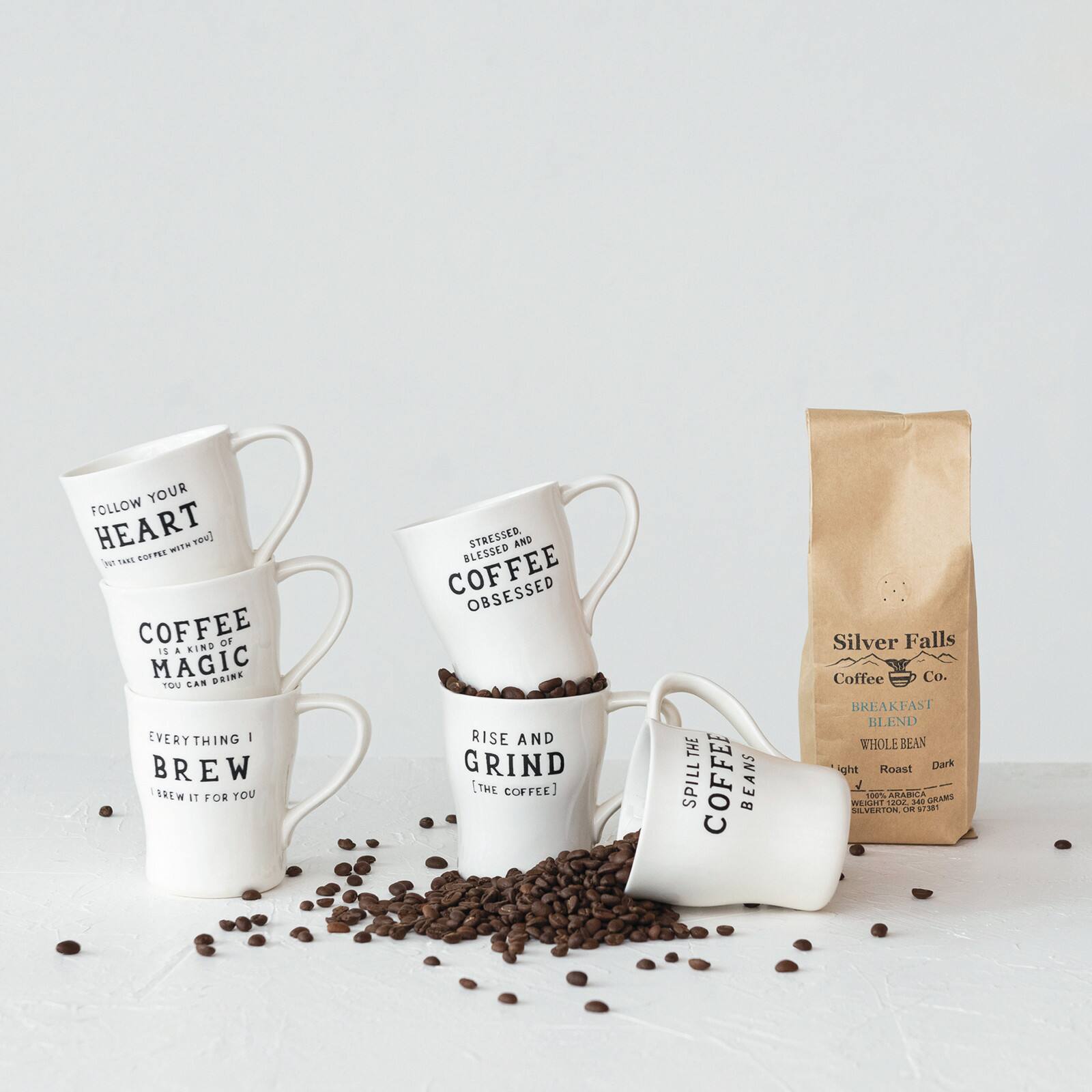 Hello Honey® 12oz. White & Black Inspirational Brew Stoneware Coffee Mug Set