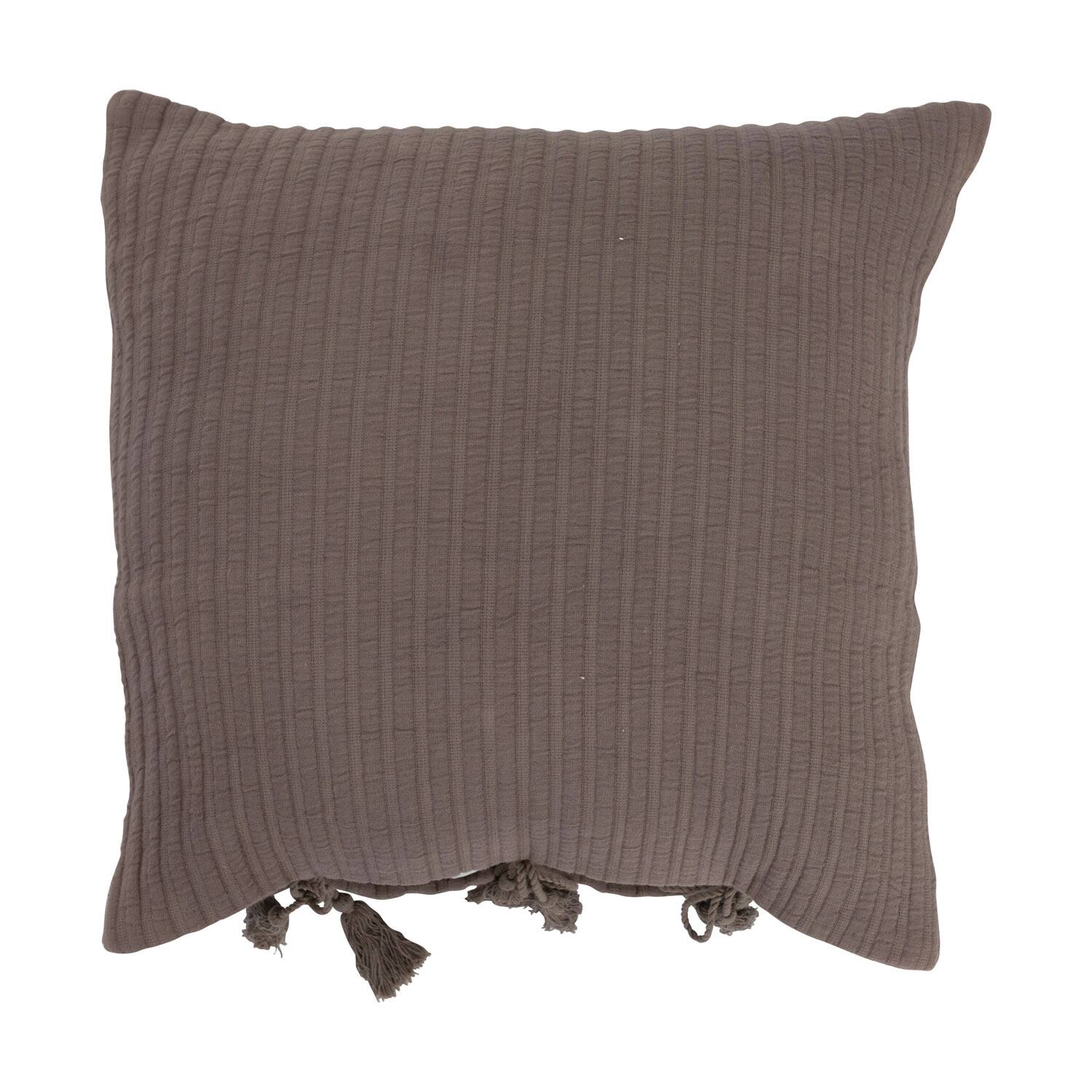 Hello Honey® Gray Woven Cotton Pillow with Tassel Ties