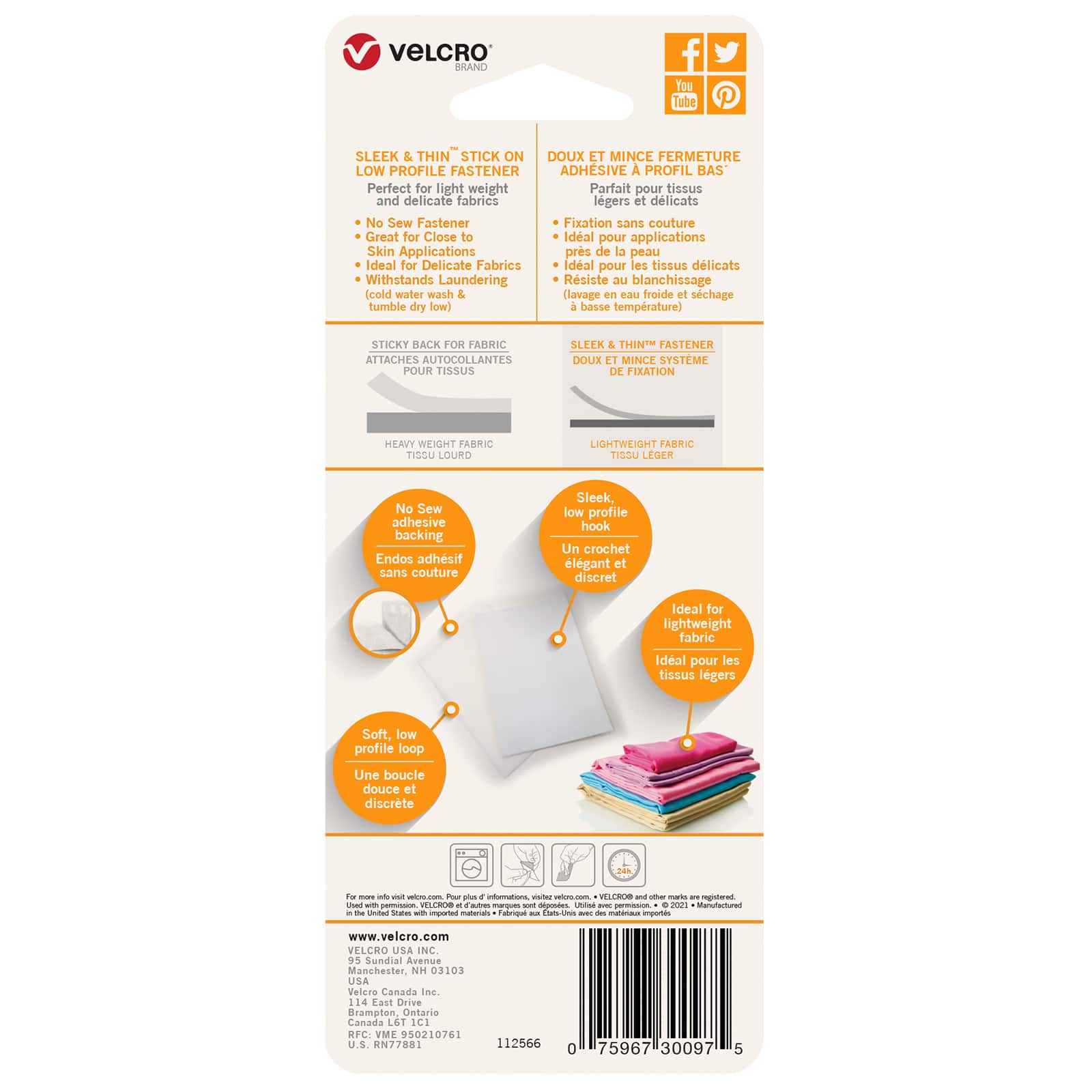 12 Pack: VELCRO® Brand Sleek & Thin™ White Stick On Fastener Rectangle