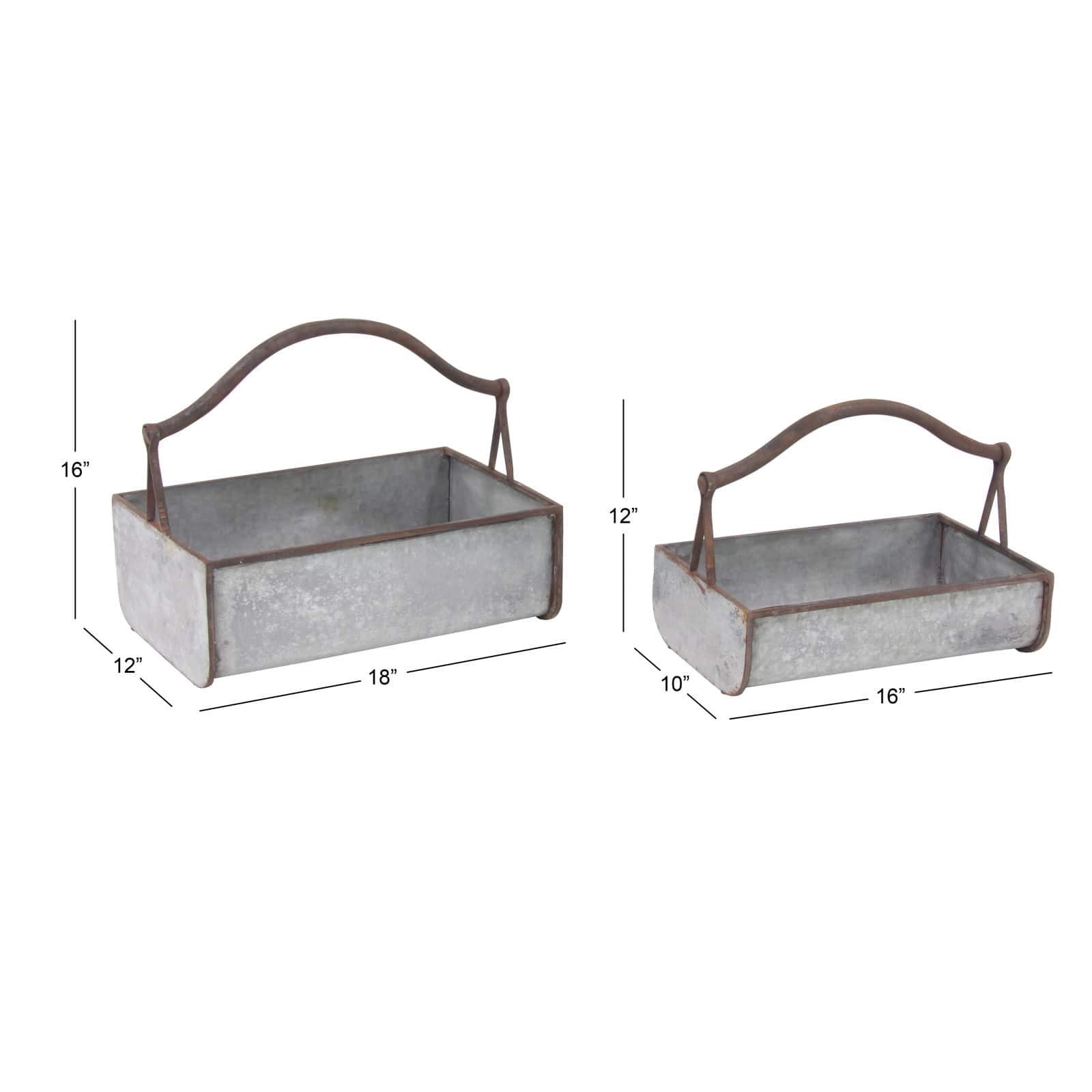 Gray Metal Farmhouse Handle Planter Set