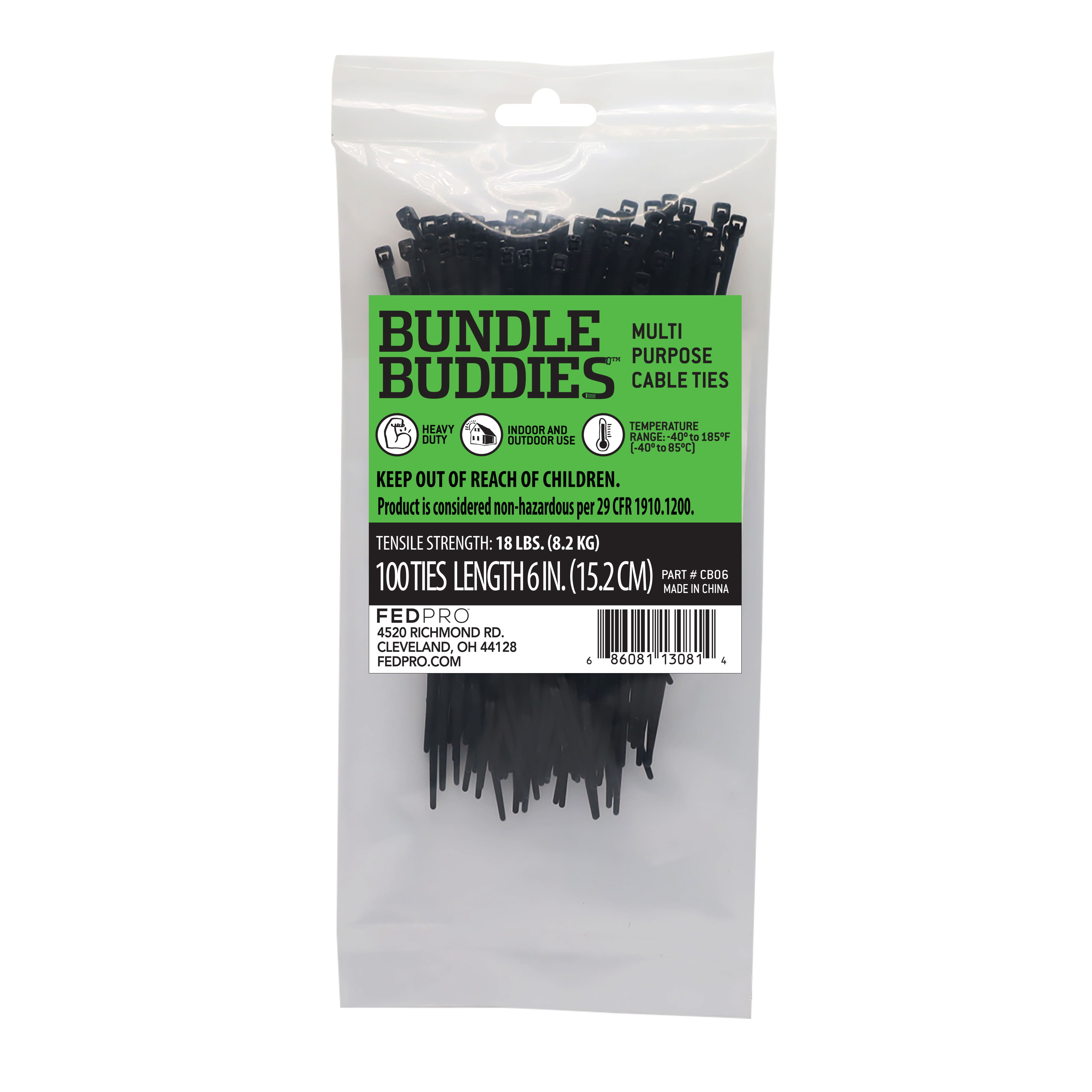 Bundle Buddies&#x2122; 6&#x22; Black Multi-Purpose Cable Ties, 100ct.