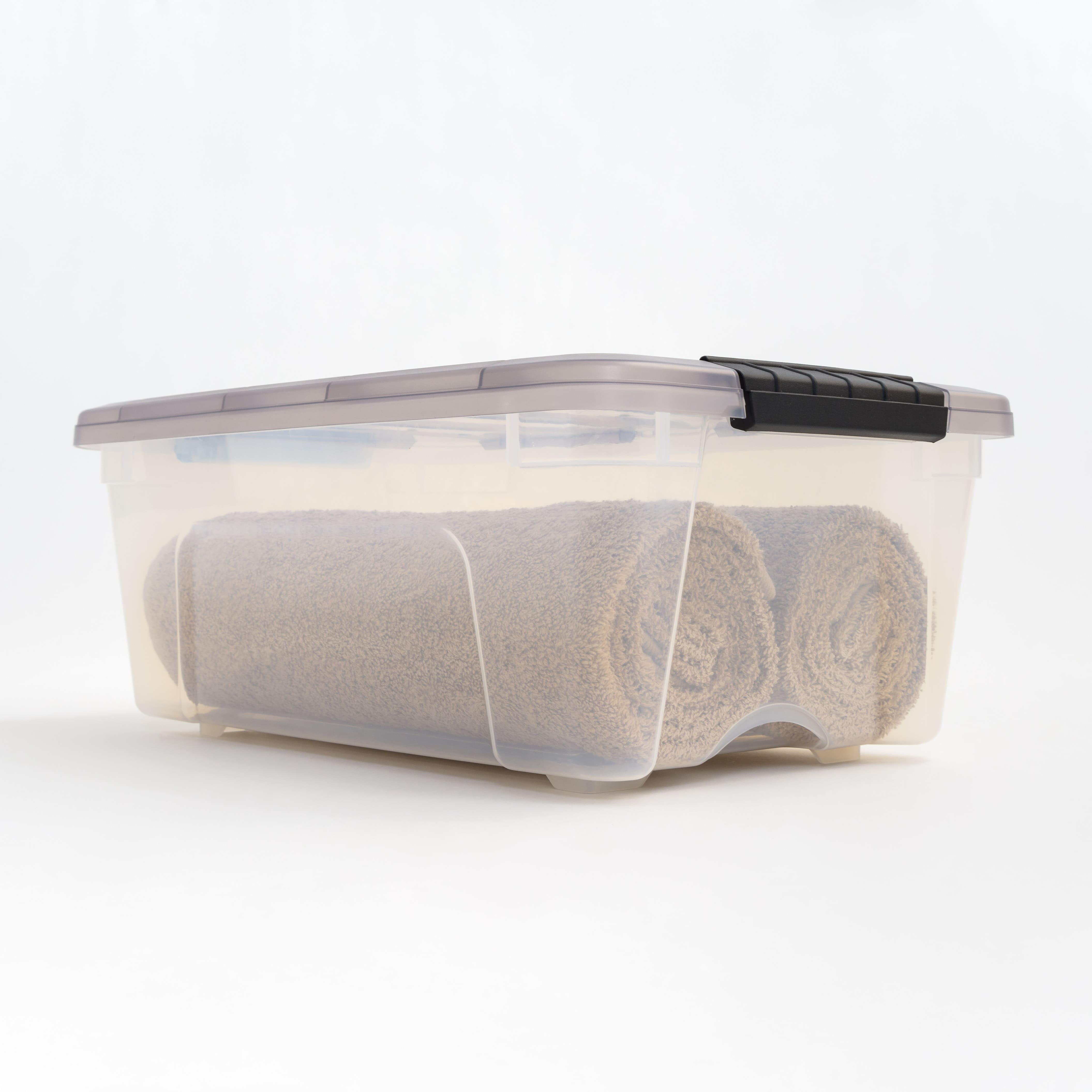 IRIS Stack &#x26; Pull Clear Plastic Storage Boxes with Gray Lid