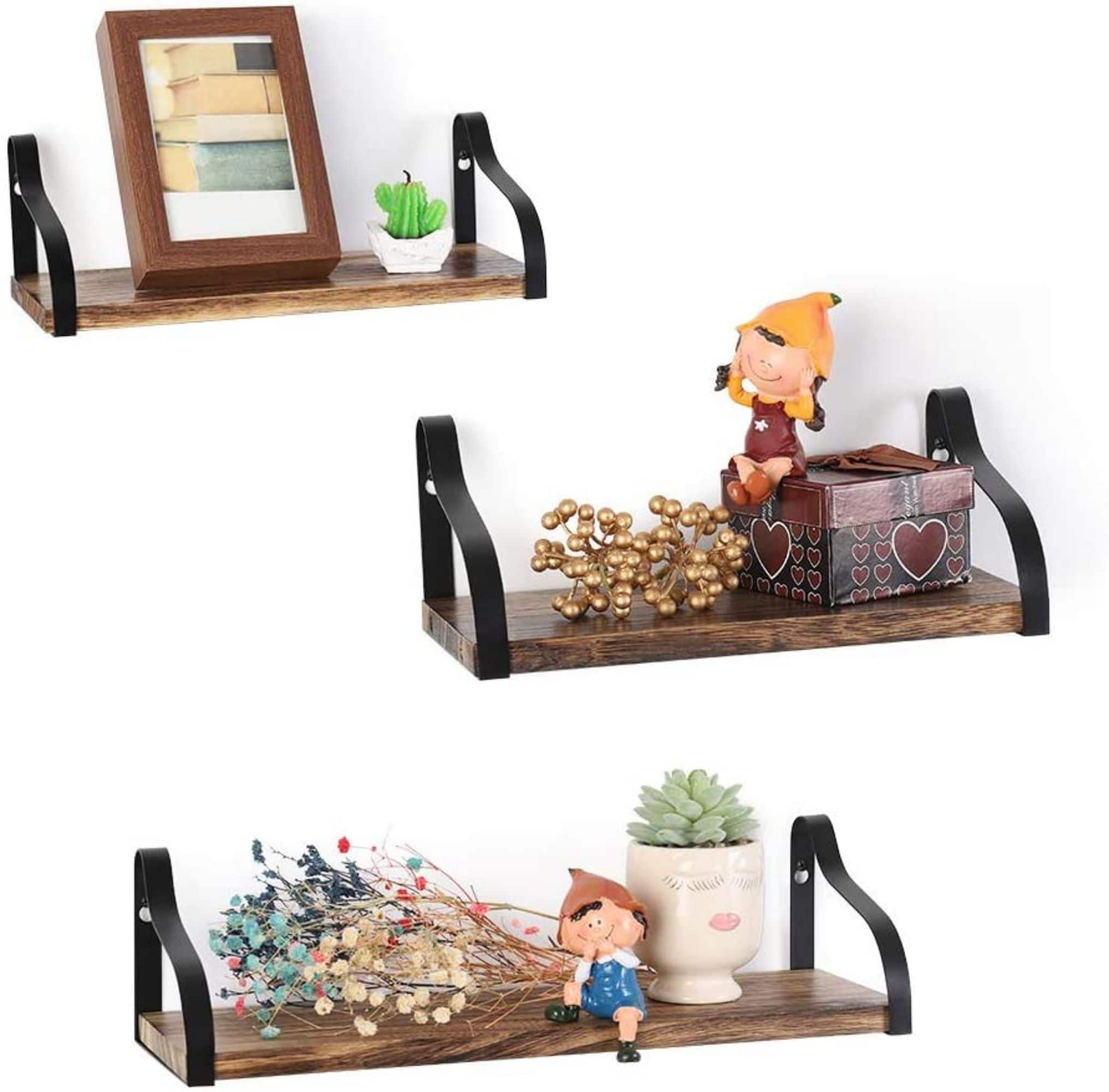 NEX™ Brown Floating Wall Shelves Set with Metal Rack Brackets