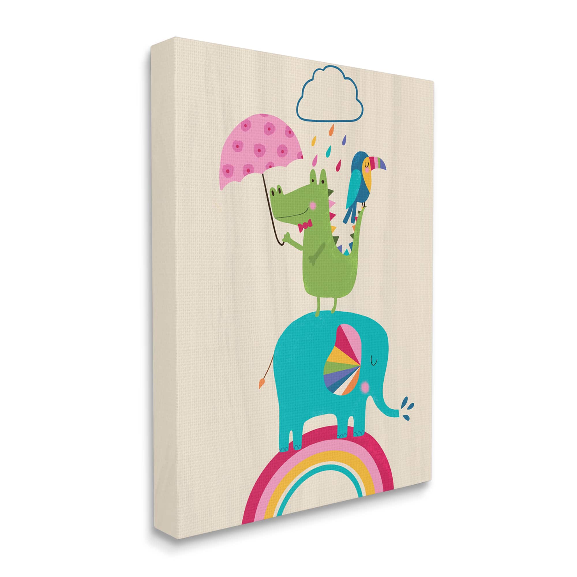 Stupell Industries Animals Standing on Rainbow Canvas Wall Art