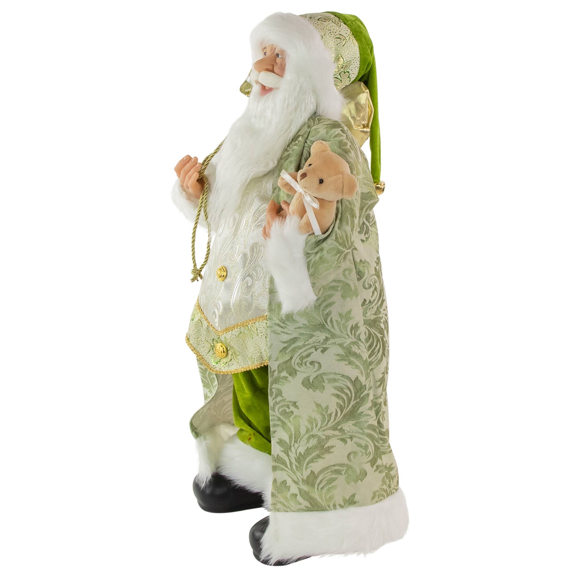 24" St. Patrick's Irish Standing Santa Claus Christmas Figure with Teddy Bear and Gift Bag