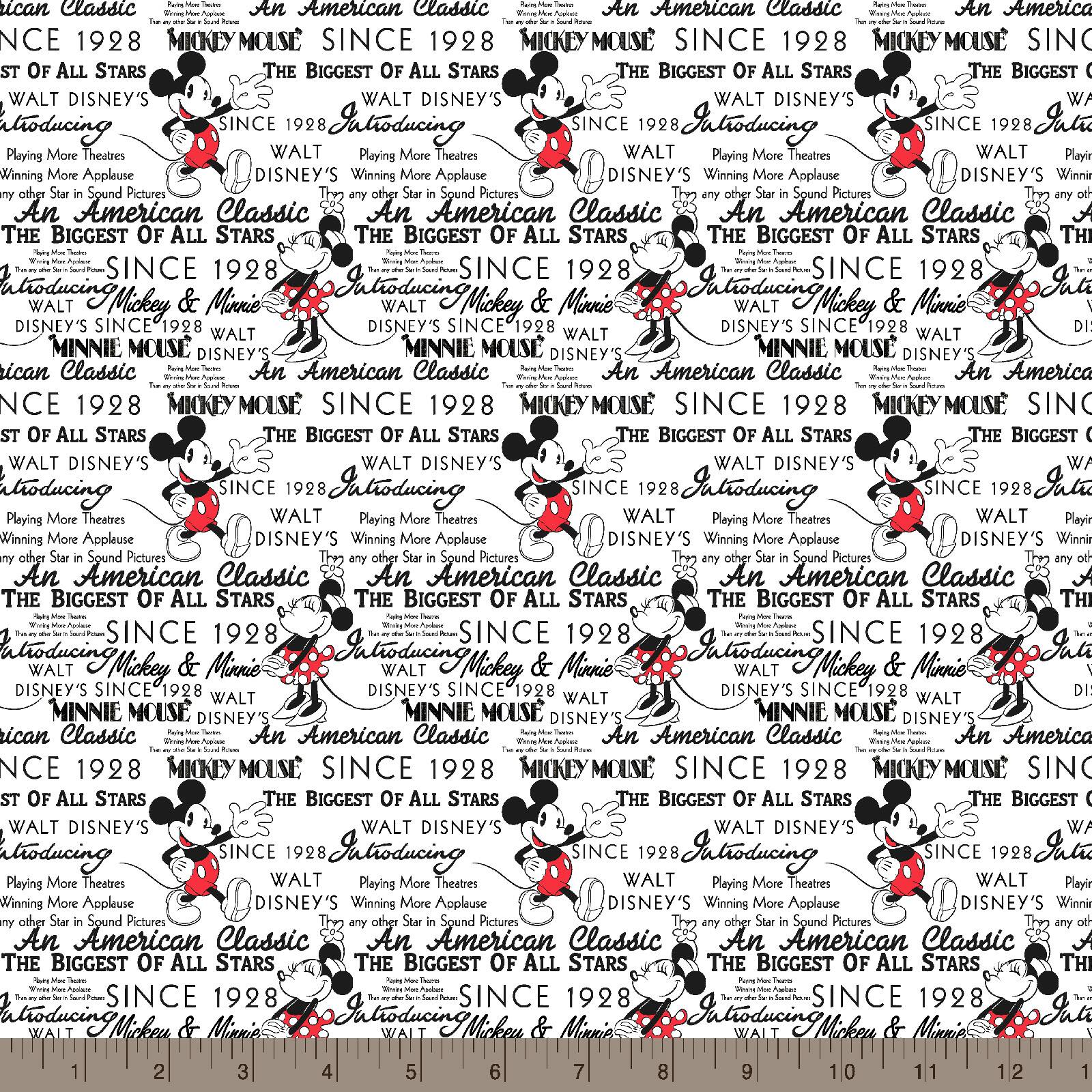 Disney® Mickey And Minnie Fashionable Mickey With Words Cotton Fabric