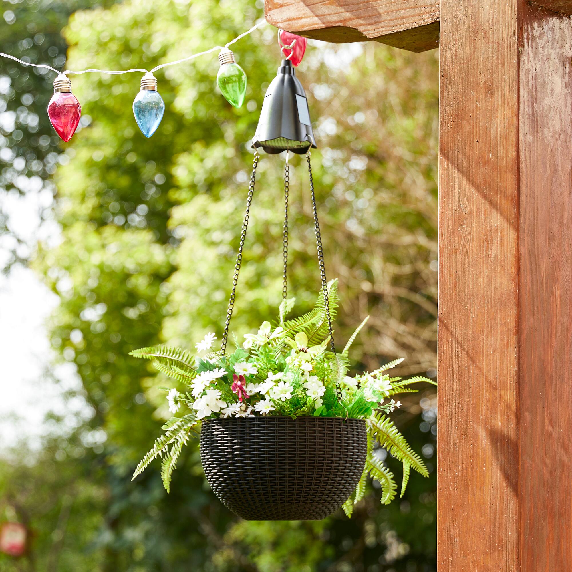 Glitzhome® 30" Black Solar Lighted Hanging Plastic Planters, 2ct.