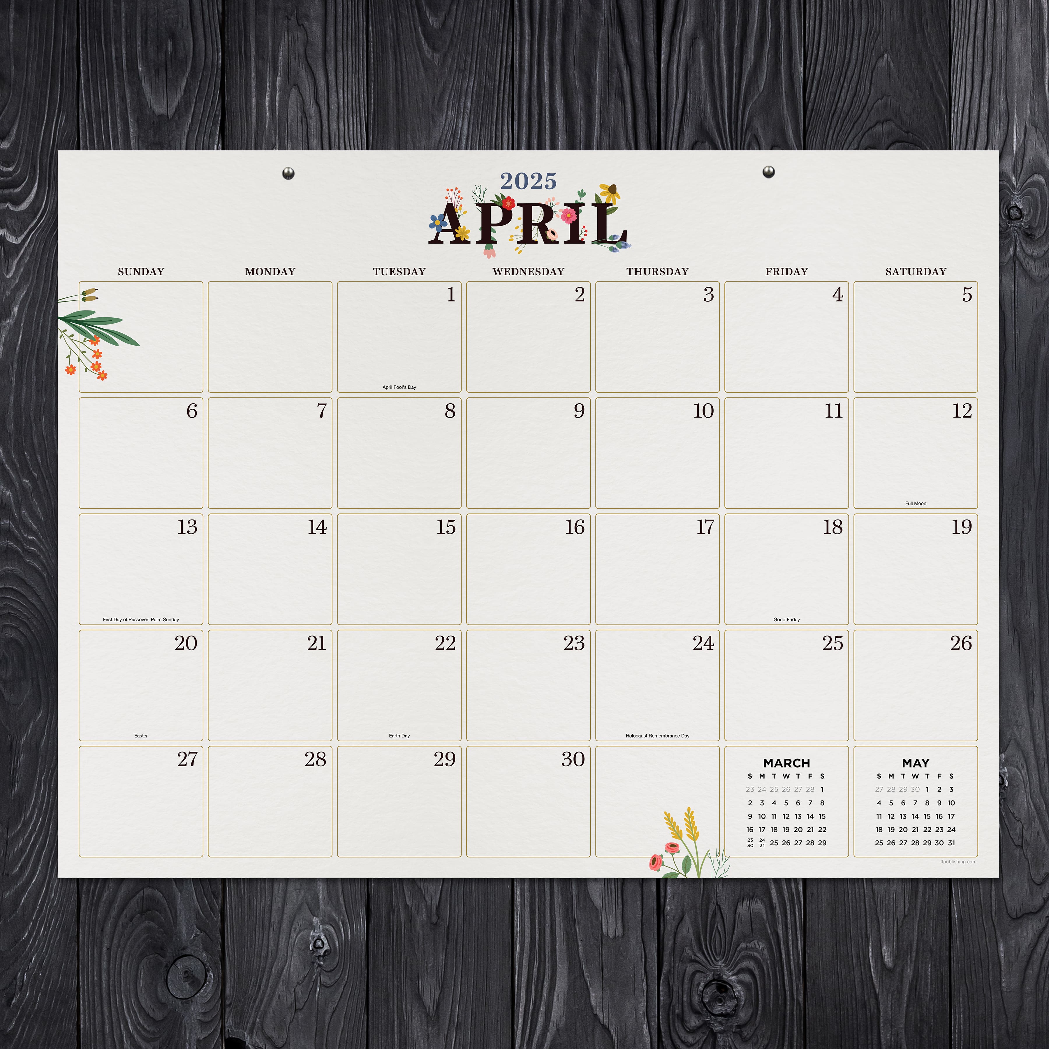 TF Publishing Large 2025 Floral Monthly Blotter Desk Pad Calendar