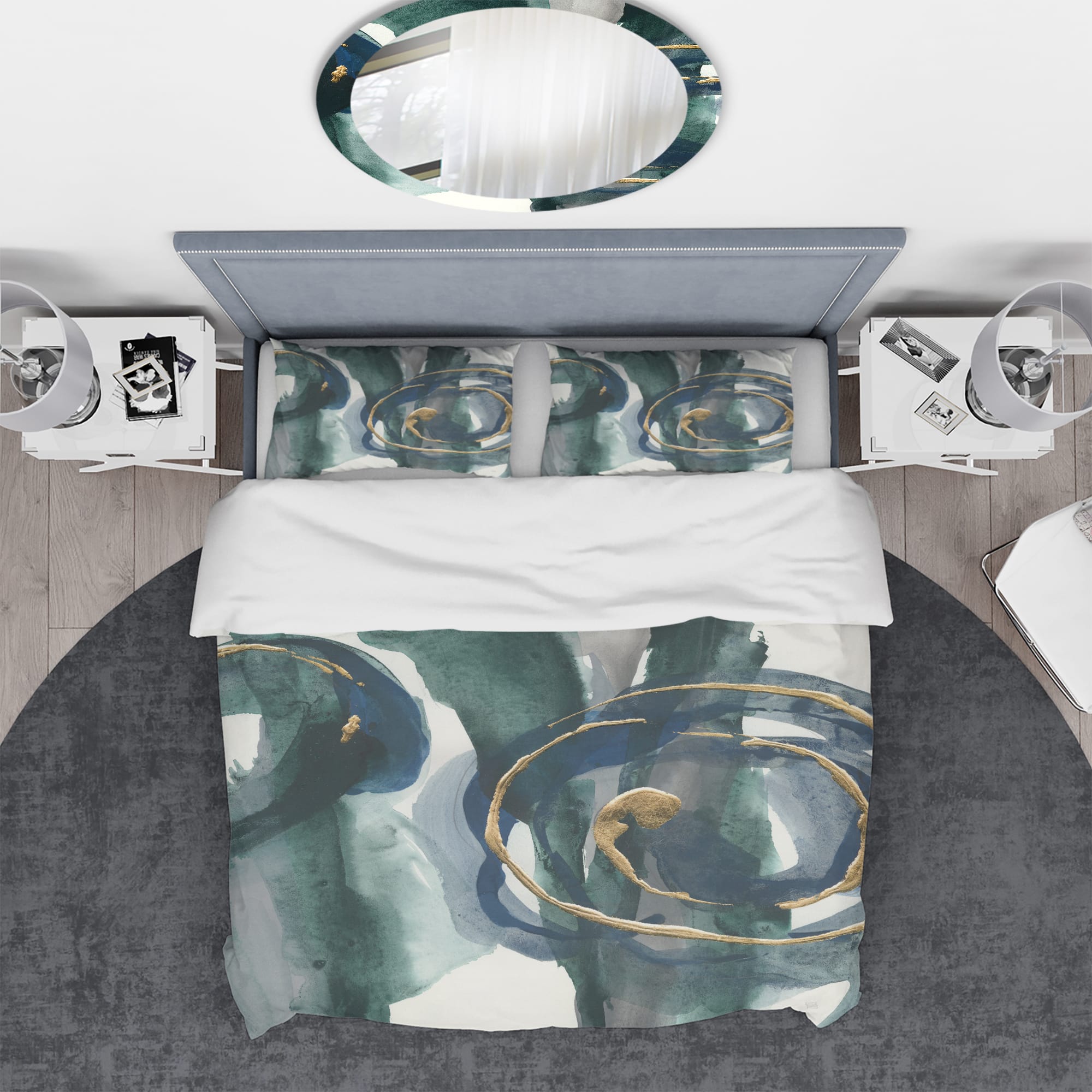 Designart &#x27;Indigo and Gold III&#x27; Geometric Bedding Set - Duvet Cover &#x26; Shams