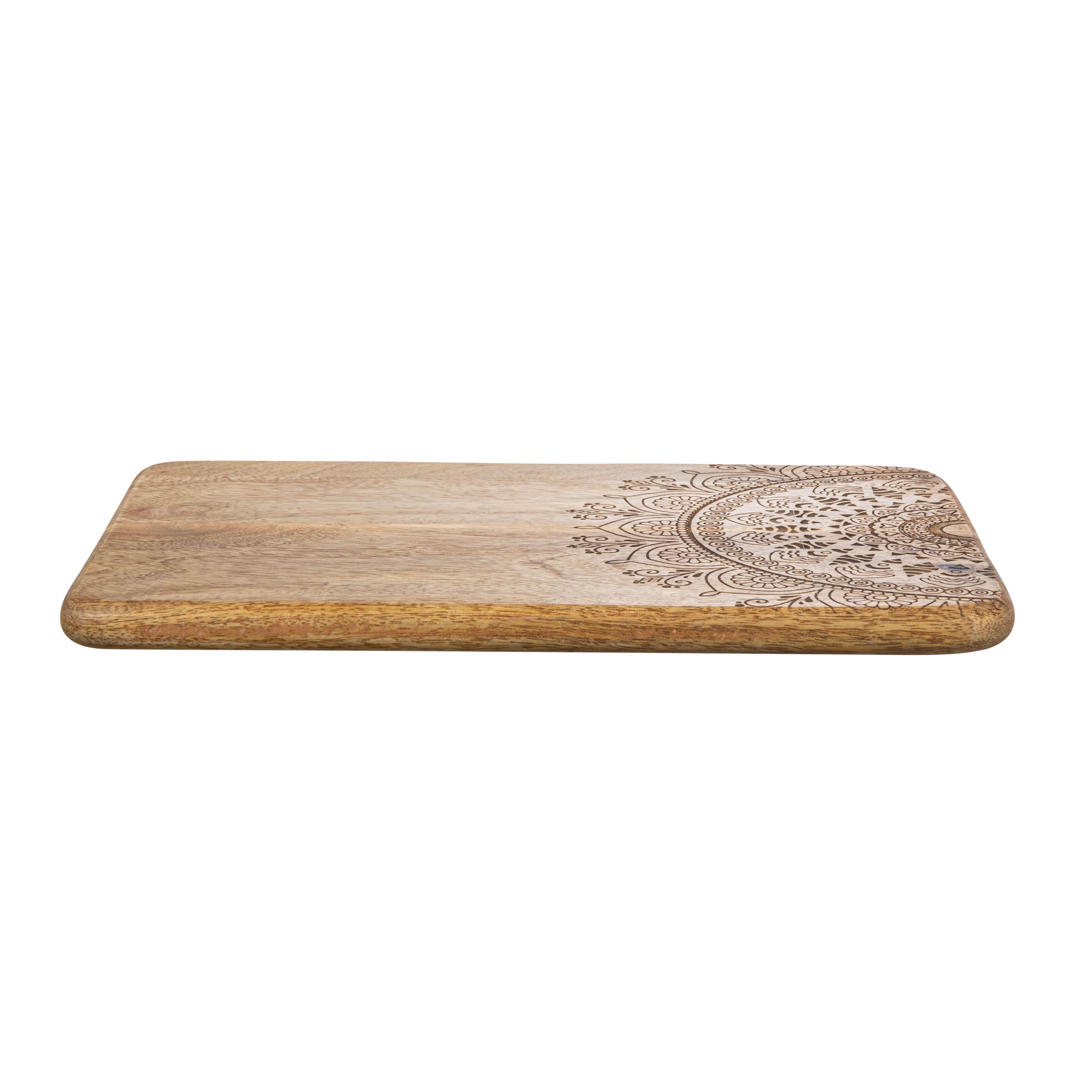 11.5&#x22; Natural Boho Wood Cutting or Charcuterie Board with Laser-Cut Design