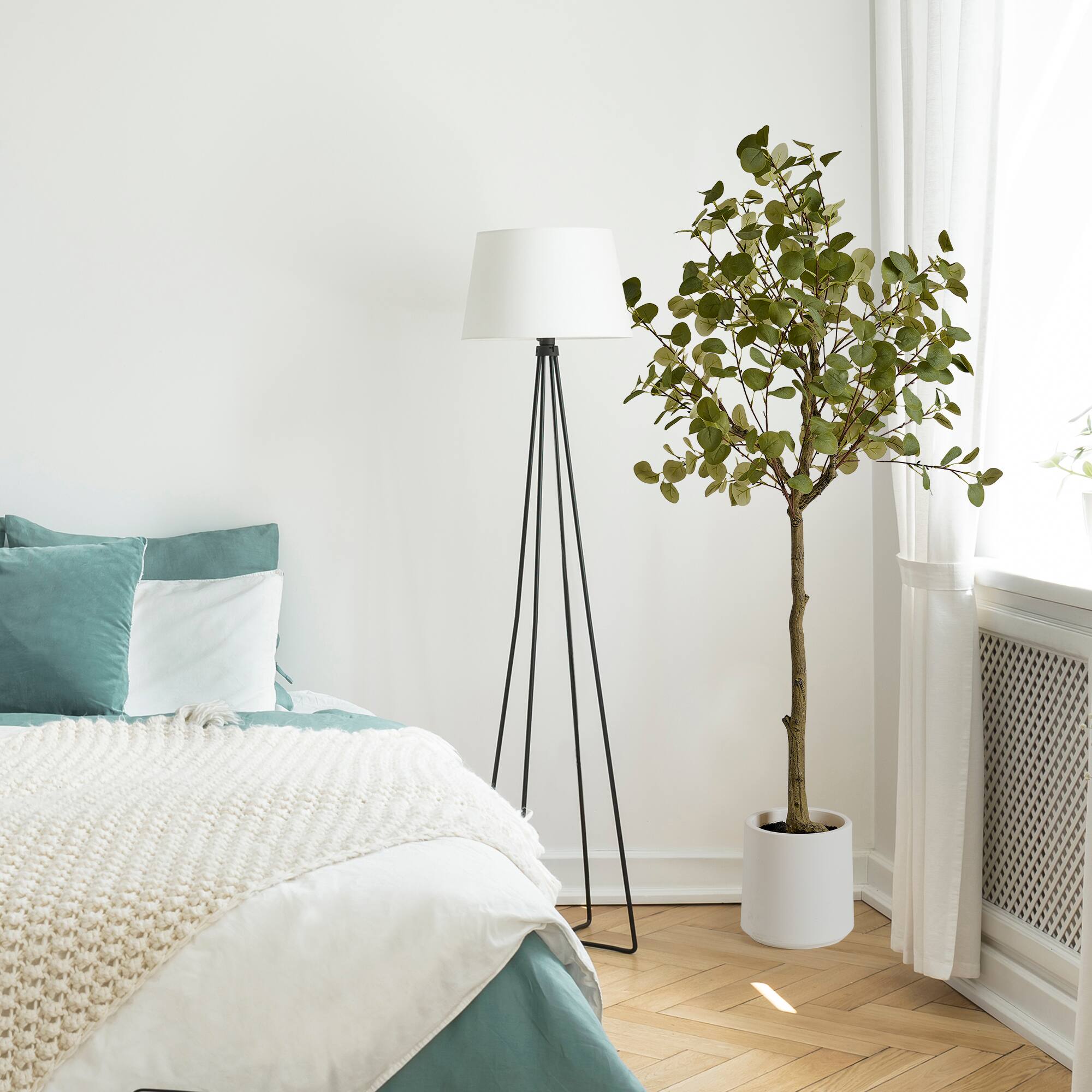 American Art Decor 5ft. Realistic Artificial Eucalyptus Tree Faux Plant in a White Pot