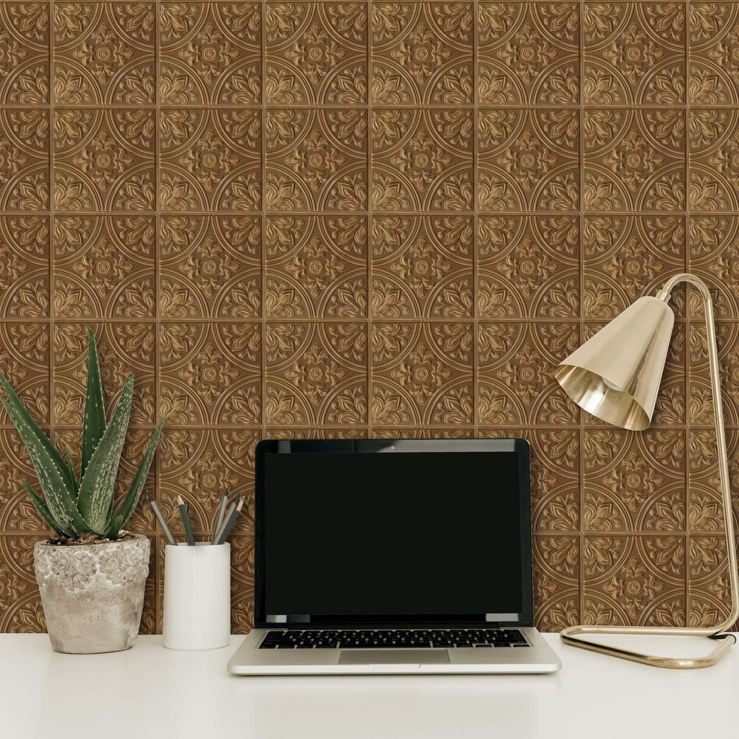 Roommates Copper Tin Tile Peel &#x26; Stick Backsplash
