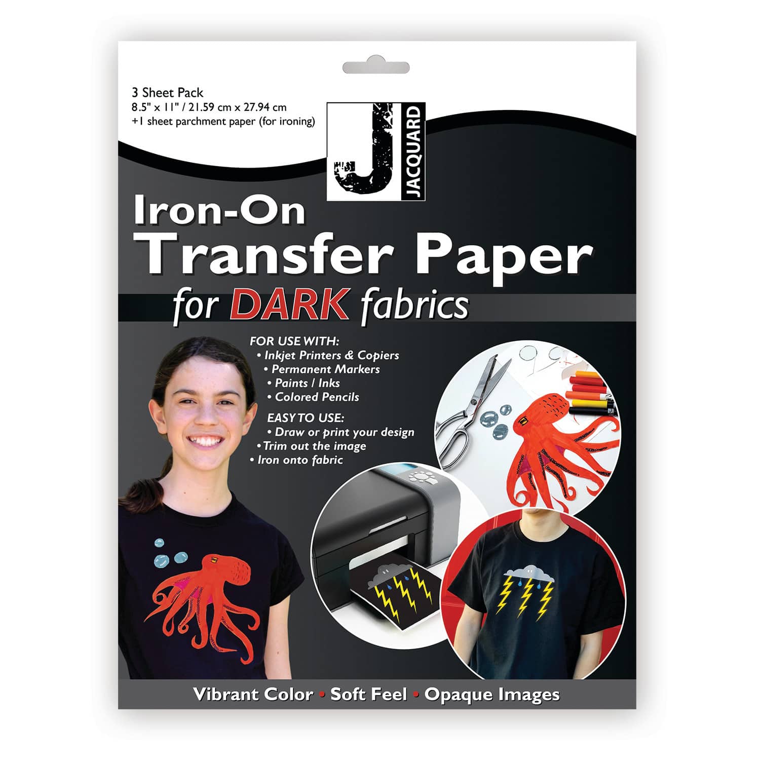 3G Jet OPAQUE® Heat Transfer Paper 8.5x11 Sheet DARK FABRICS, Printable Htv  for Inkjet Printers. Print and Cut Capable. 