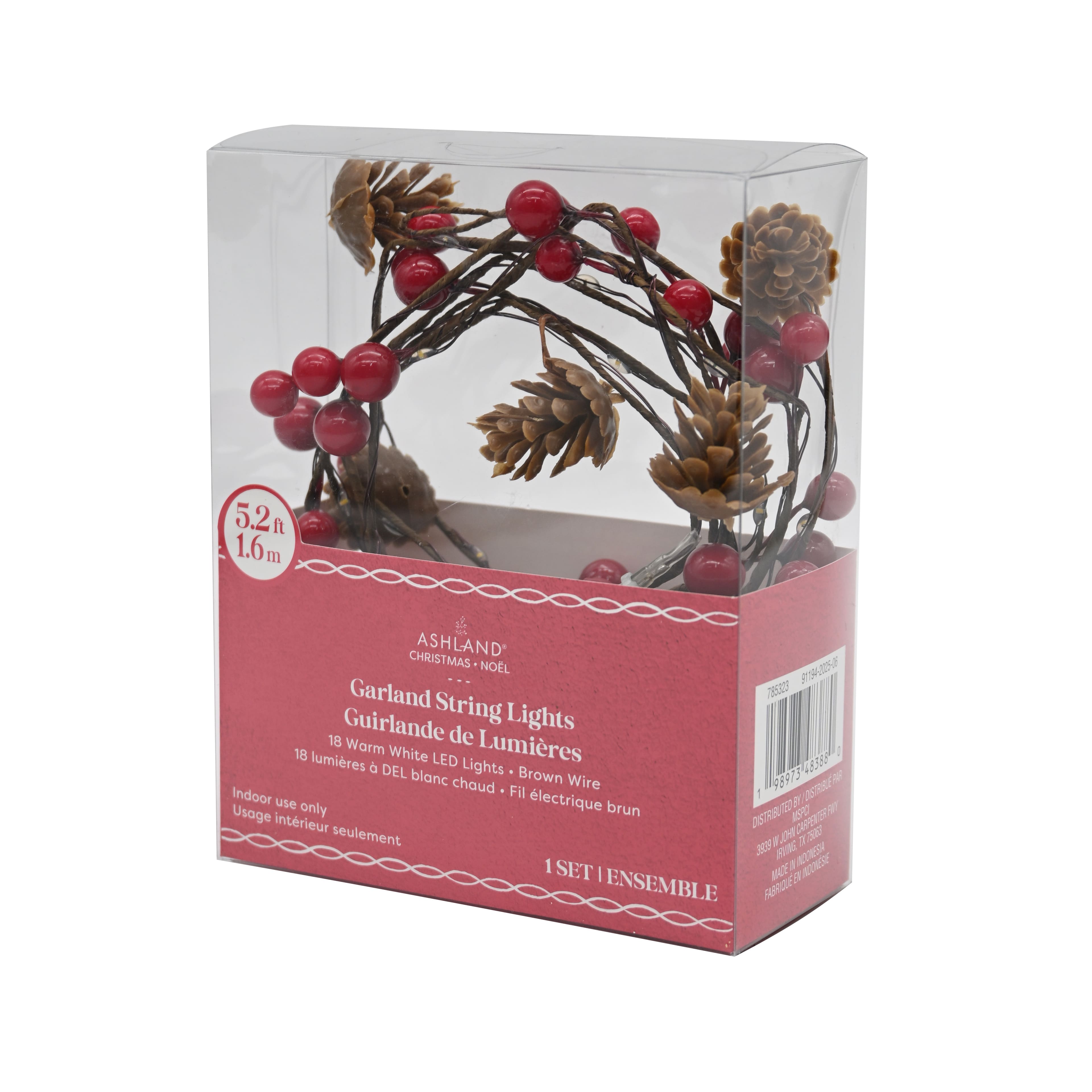 18ct. Warm White LED Red Berry &#x26; Pinecone Garland String Lights on Brown Wire by Ashland&#xAE;